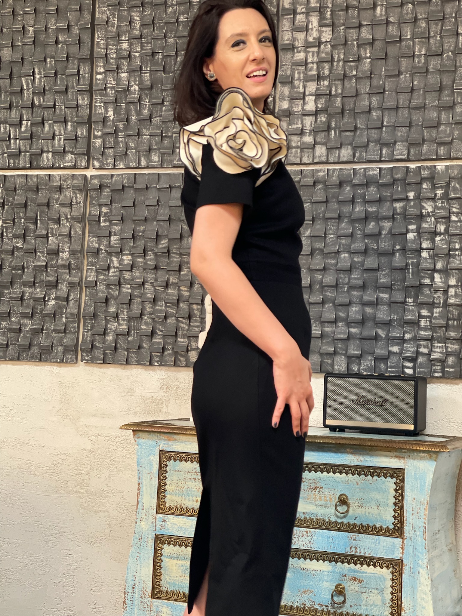 Rochie conică din stofă de lână și cașmir