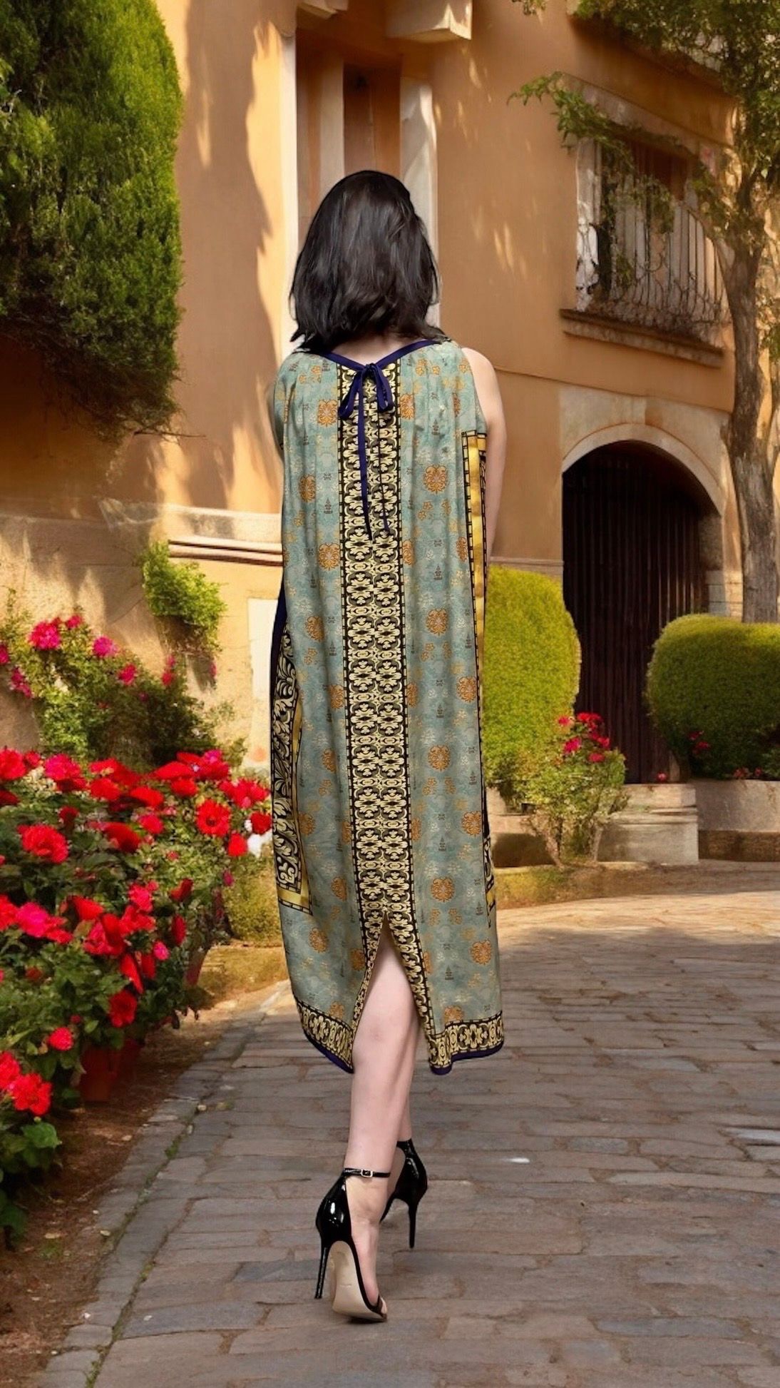 Rochie midi dreaptă din mătase naturală