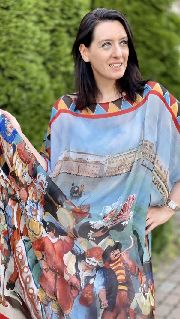Rochie din voal de mătase naturală imprimat