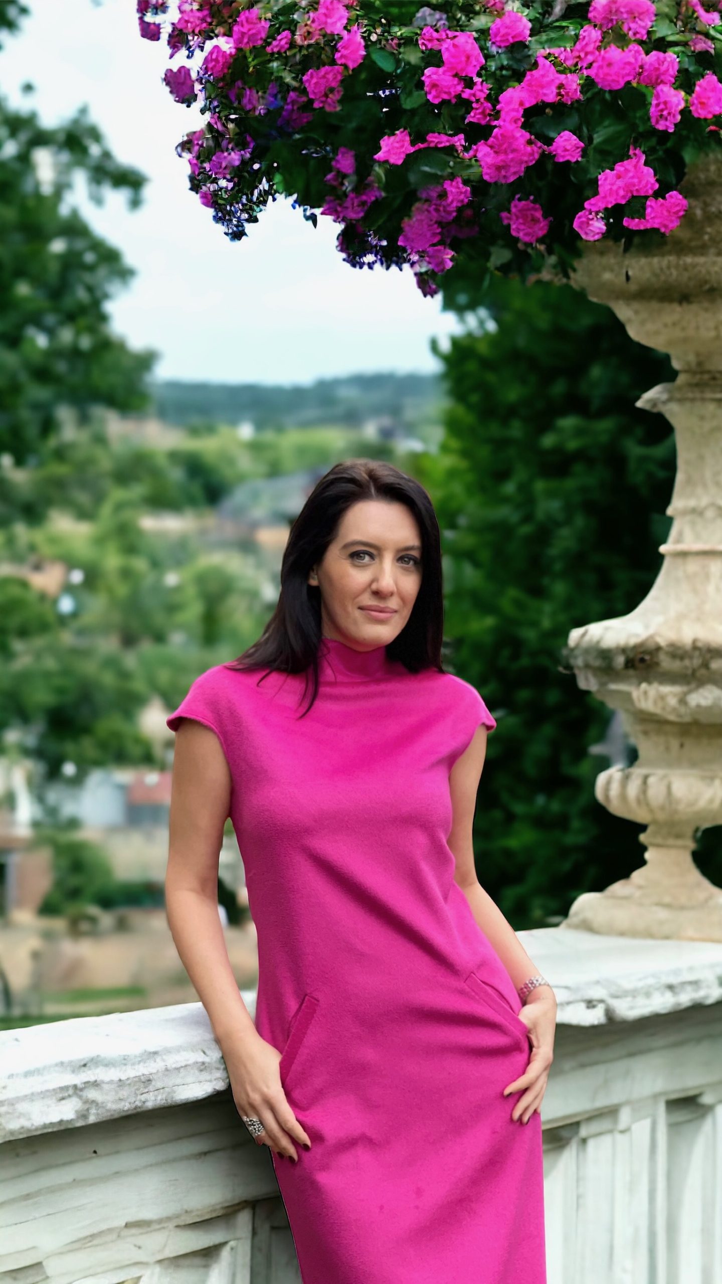 Rochie din cașmir pur fuchsia