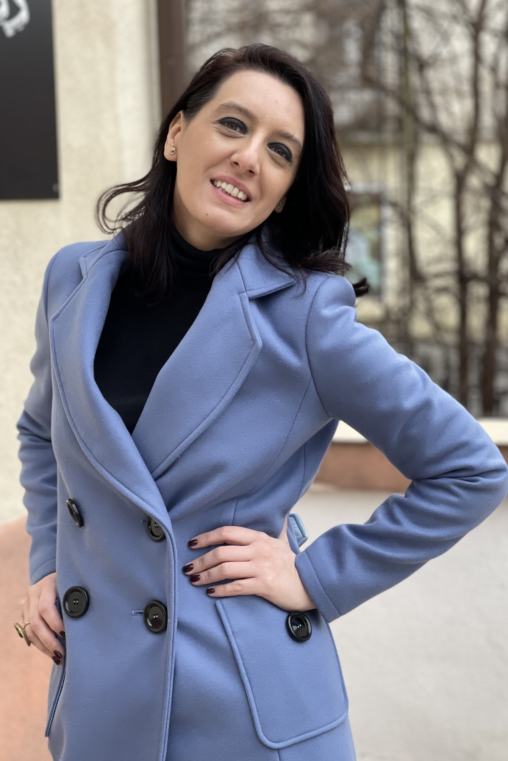Palton bleu din stofă de lână - imagine 3