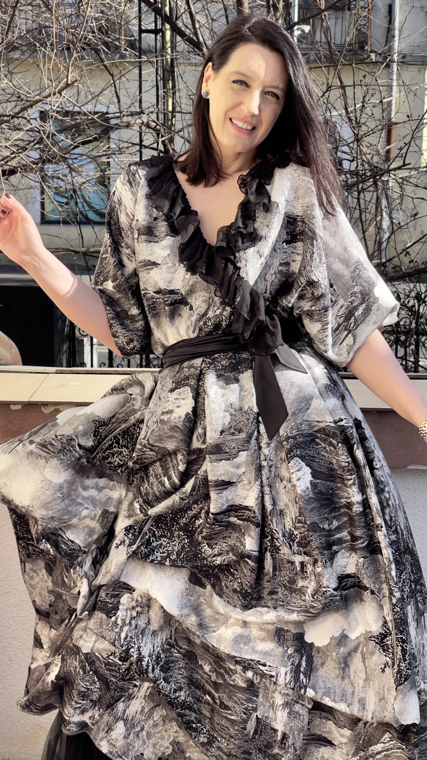 Rochie lungă din mătase naturală imprimată - imagine 5