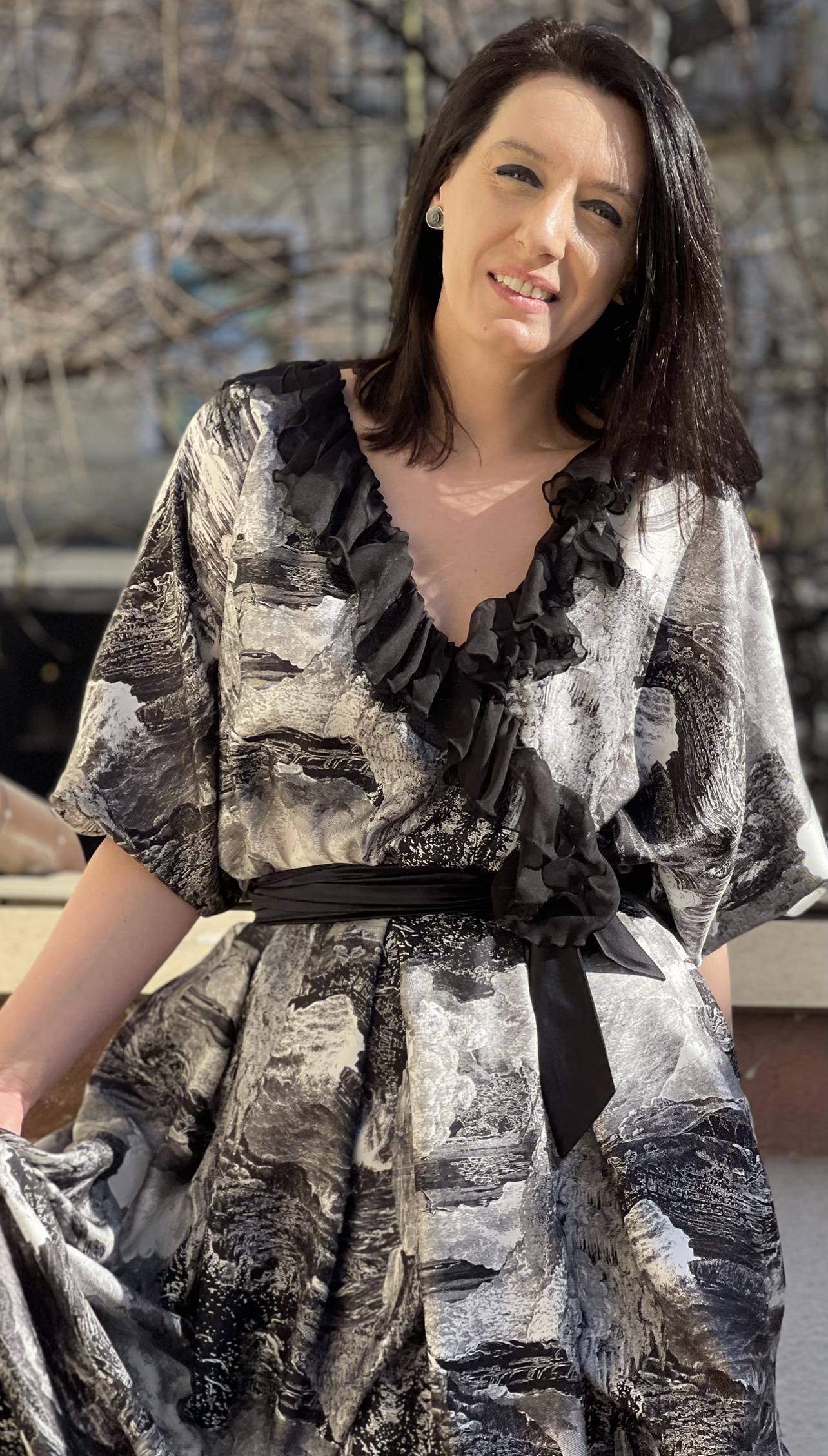 Rochie lungă din mătase naturală imprimată - imagine 4