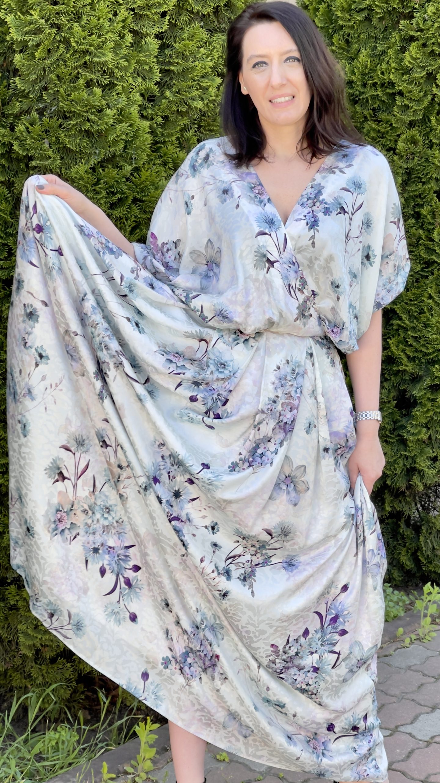 Rochie lungă din mătase naturală imprimată - imagine 2