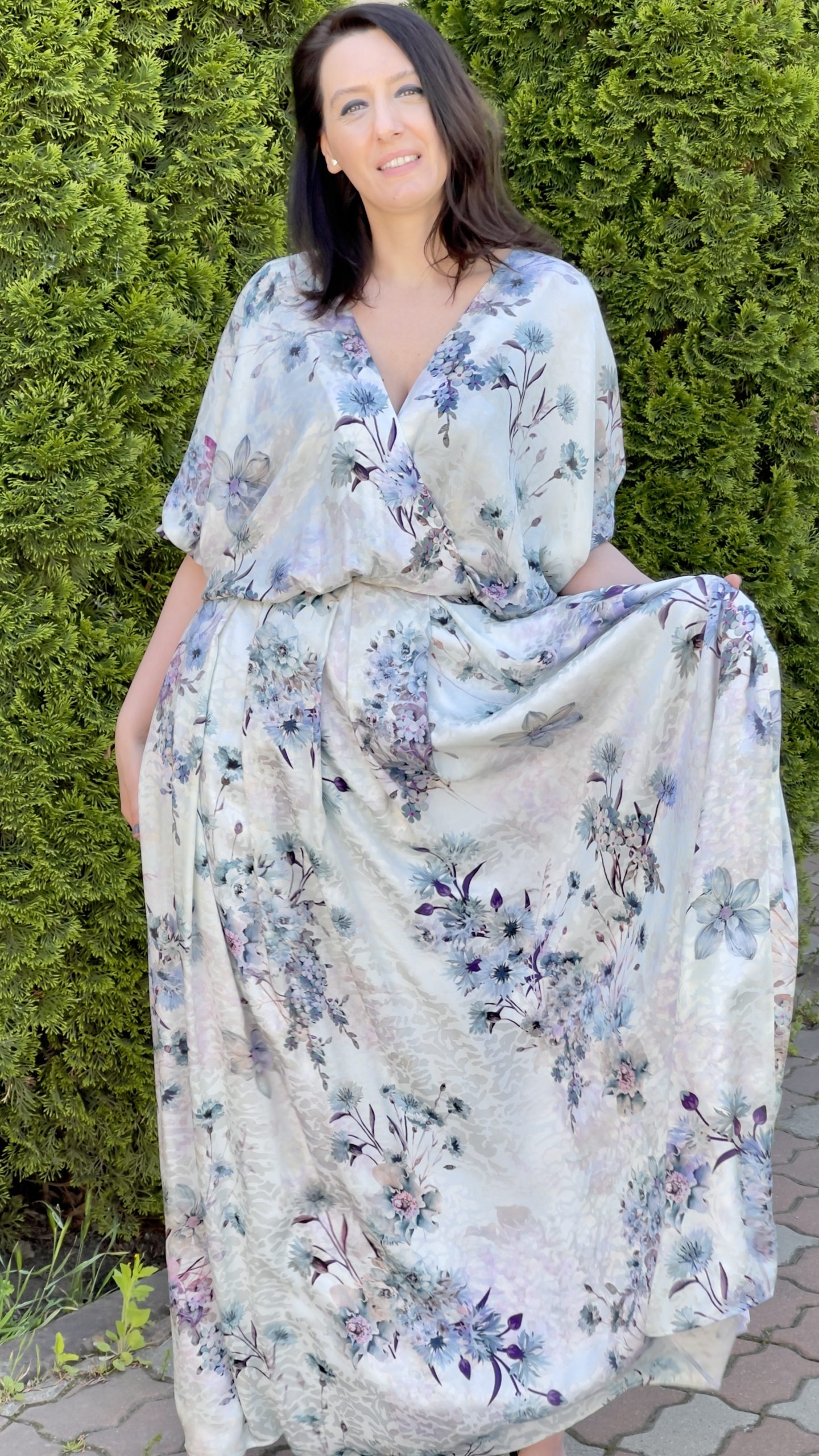 Rochie lungă din mătase naturală imprimată - imagine 5