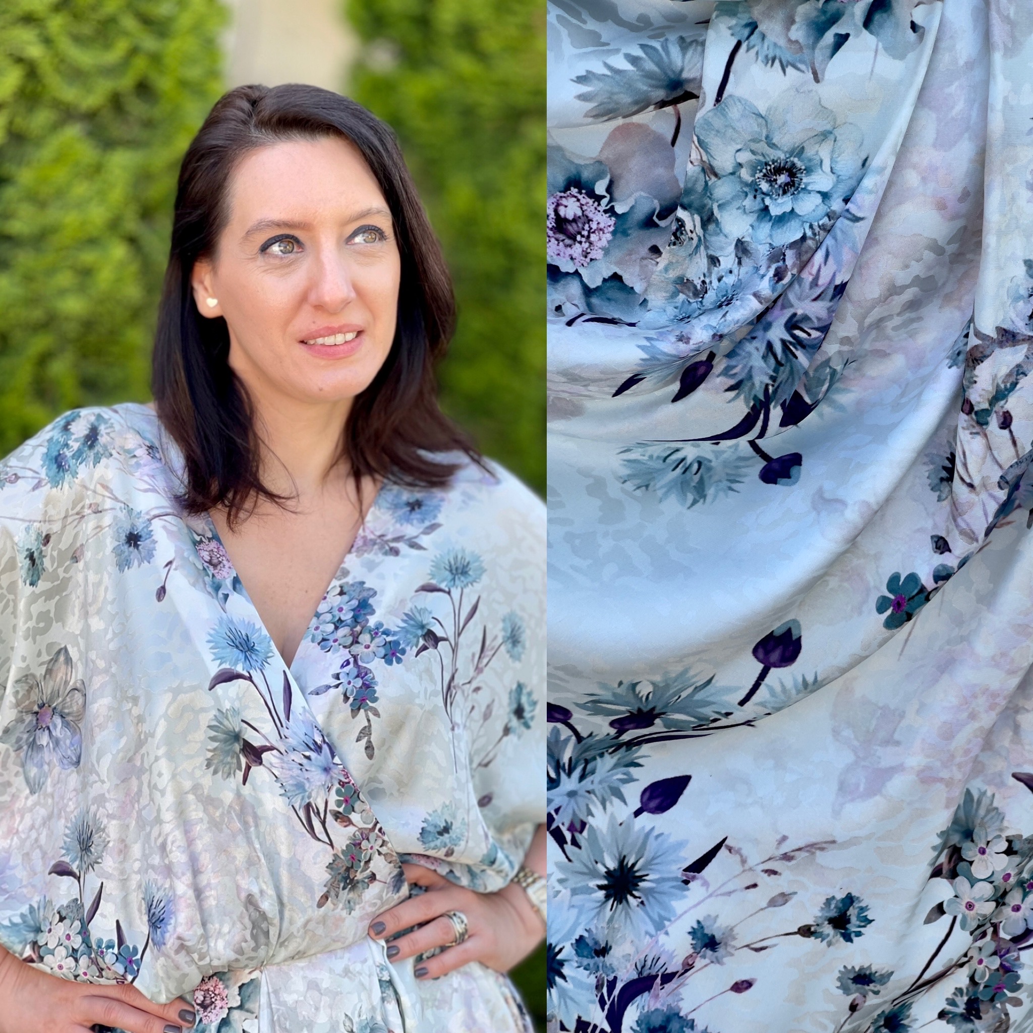 Rochie lungă din mătase naturală imprimată - imagine 3
