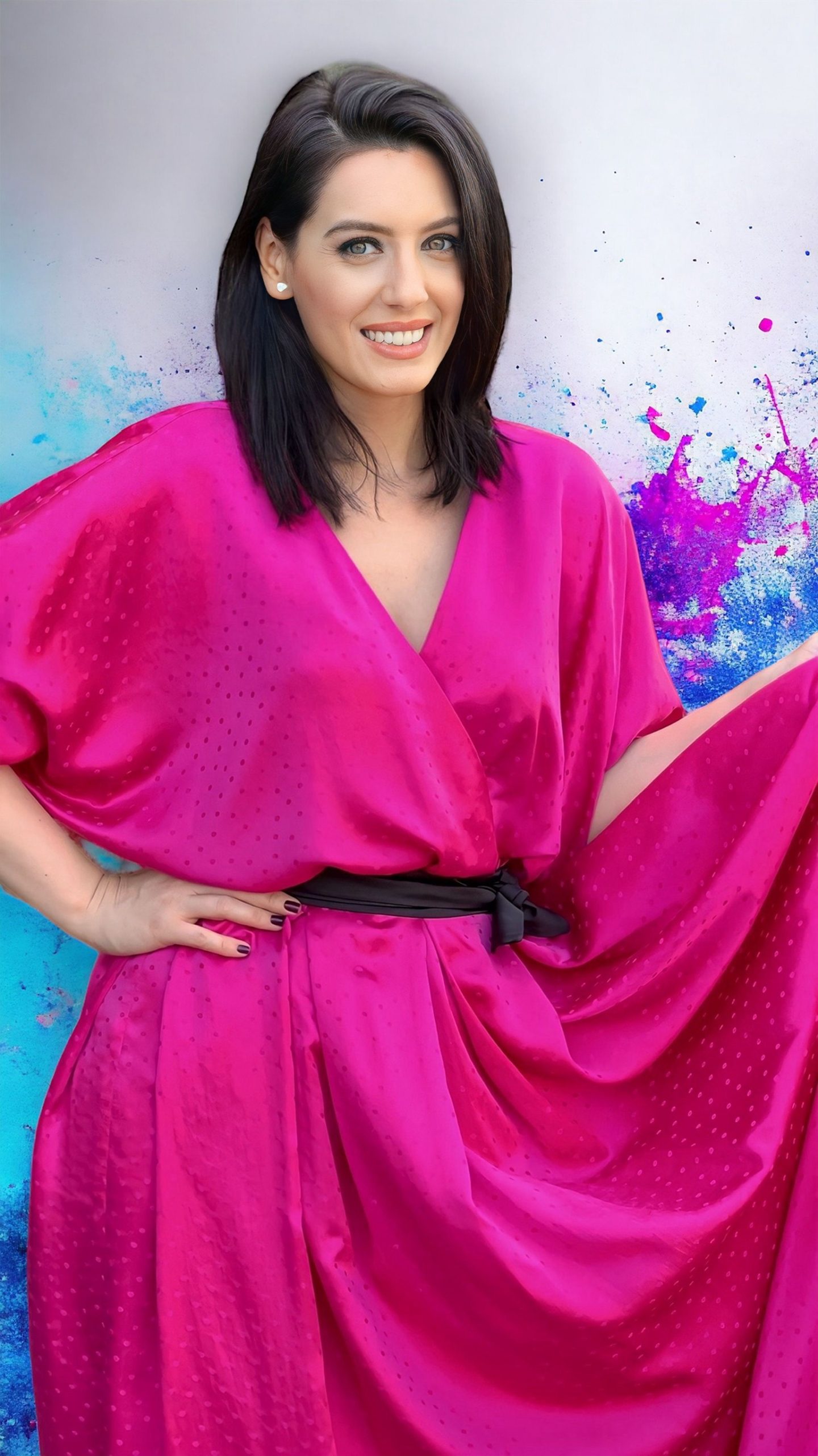 Rochie lungă din mătase naturală fuchsia - imagine 7