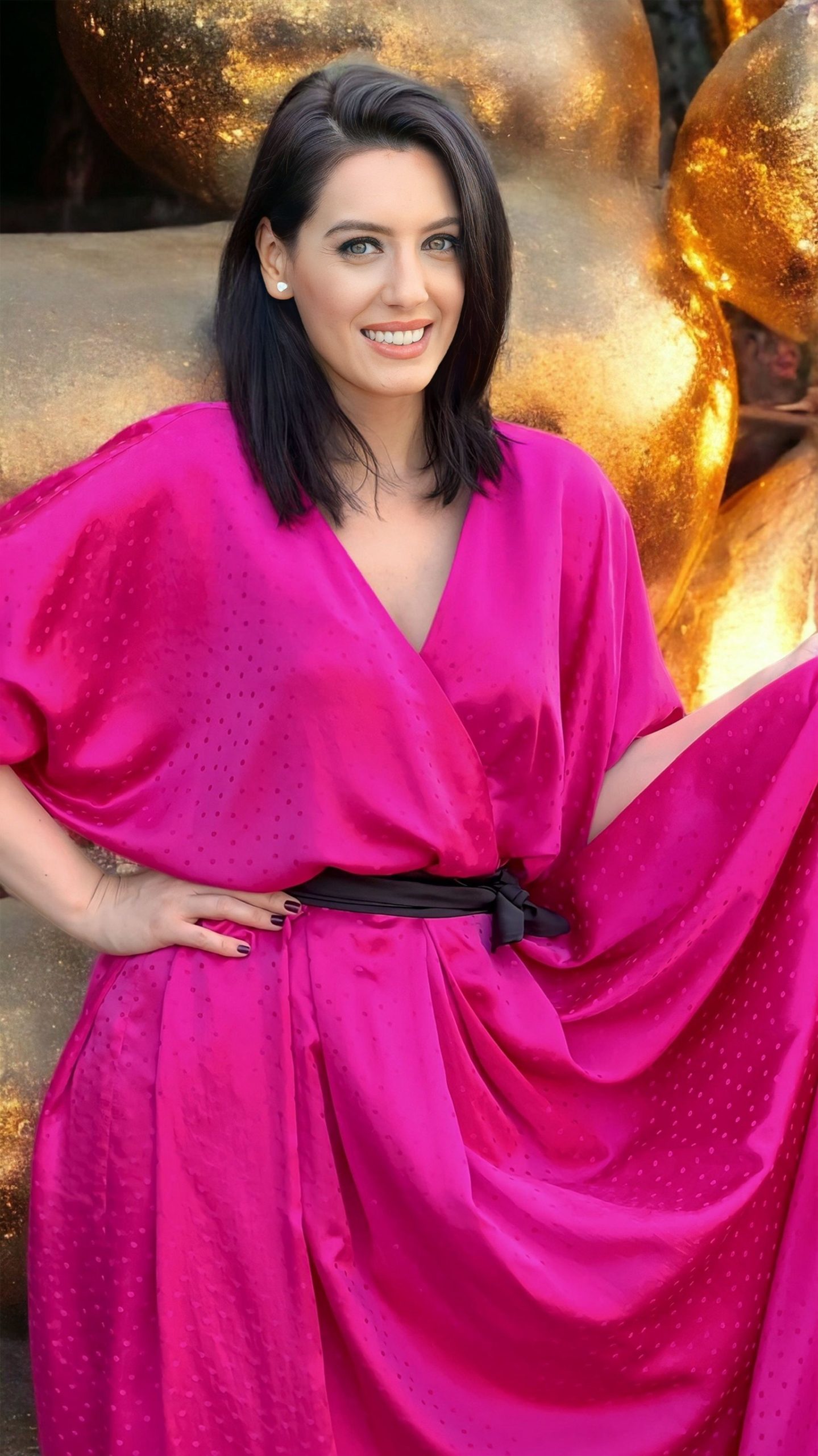 Rochie lungă din mătase naturală fuchsia - imagine 4