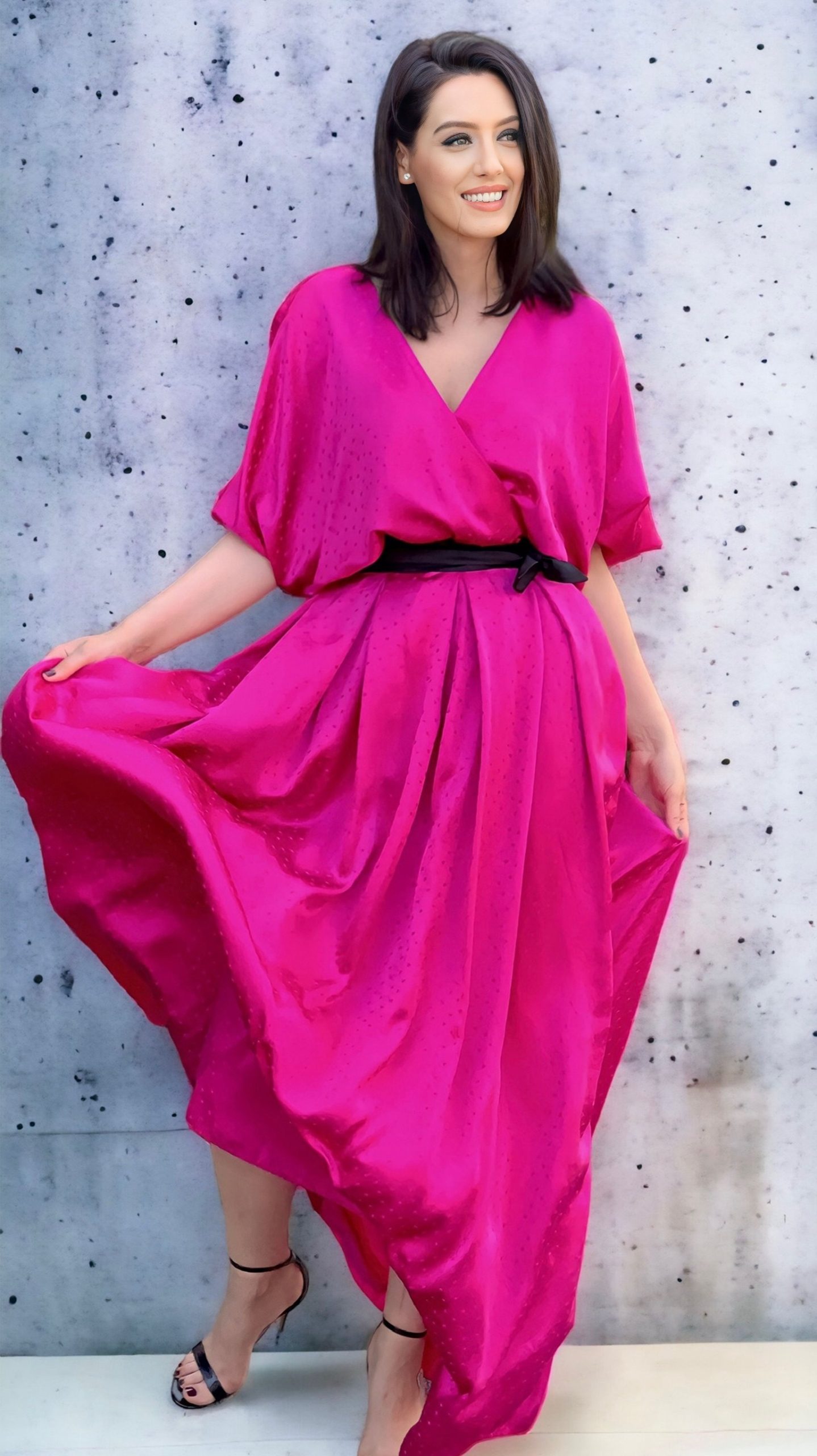 Rochie lungă din mătase naturală fuchsia - imagine 2