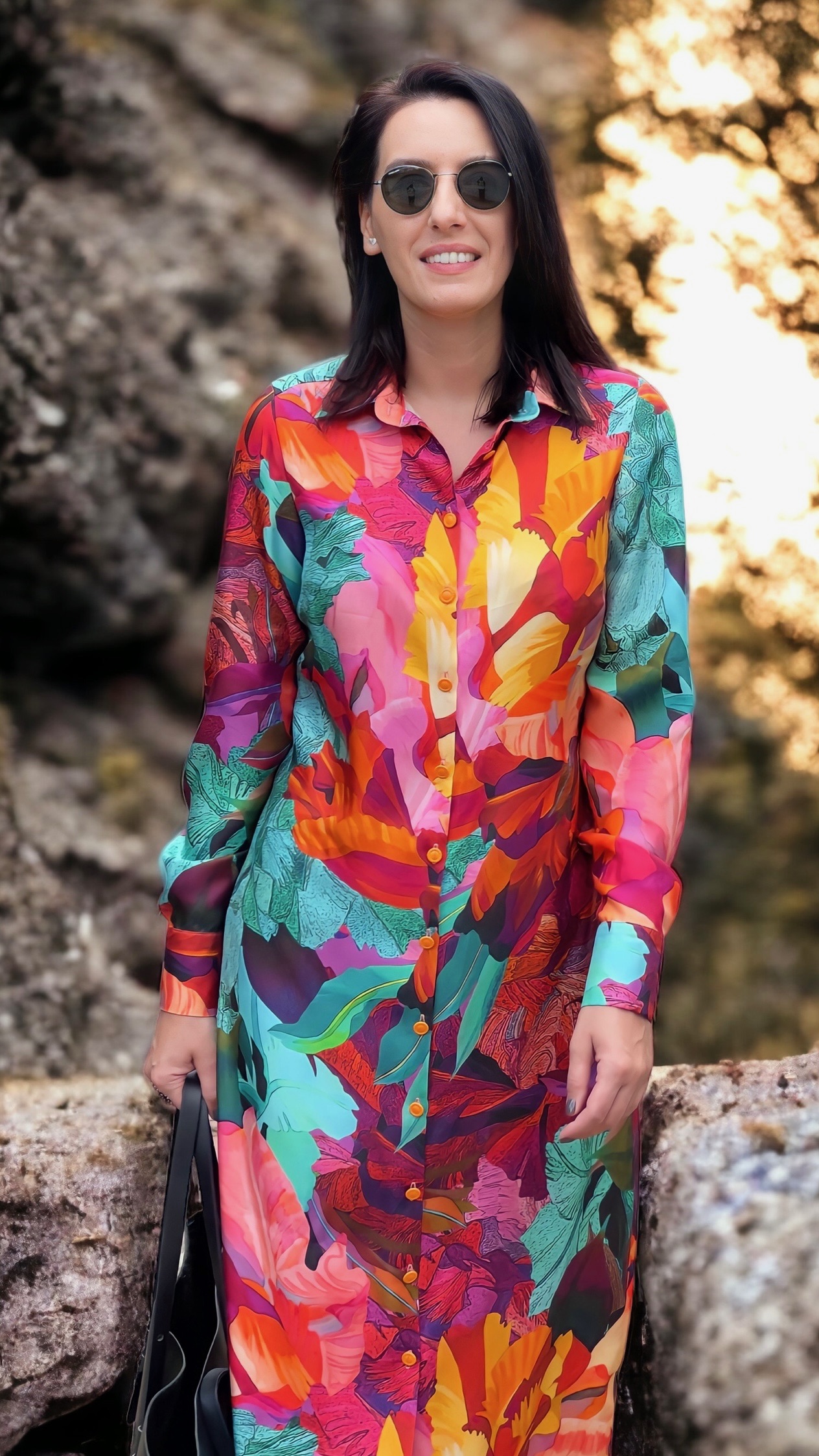 Rochie cămașă din mătase naturală imprimată - imagine 7