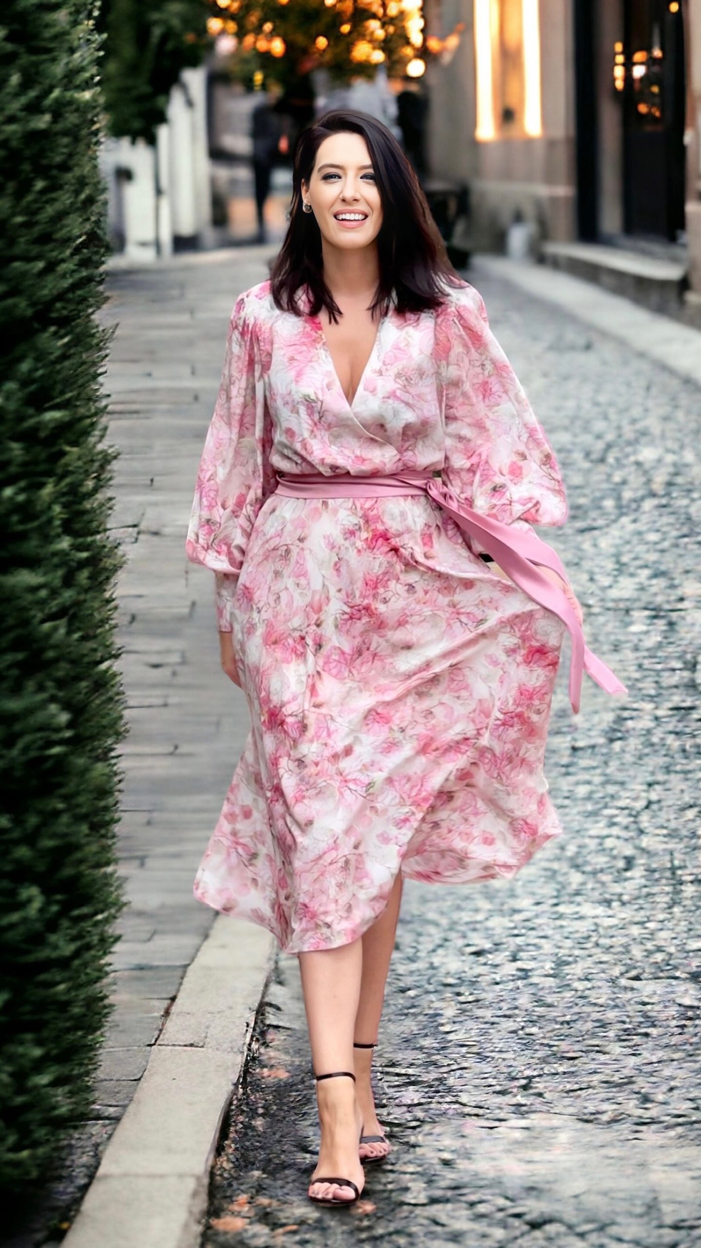 Rochie midi cloș din mătase naturală imprimată