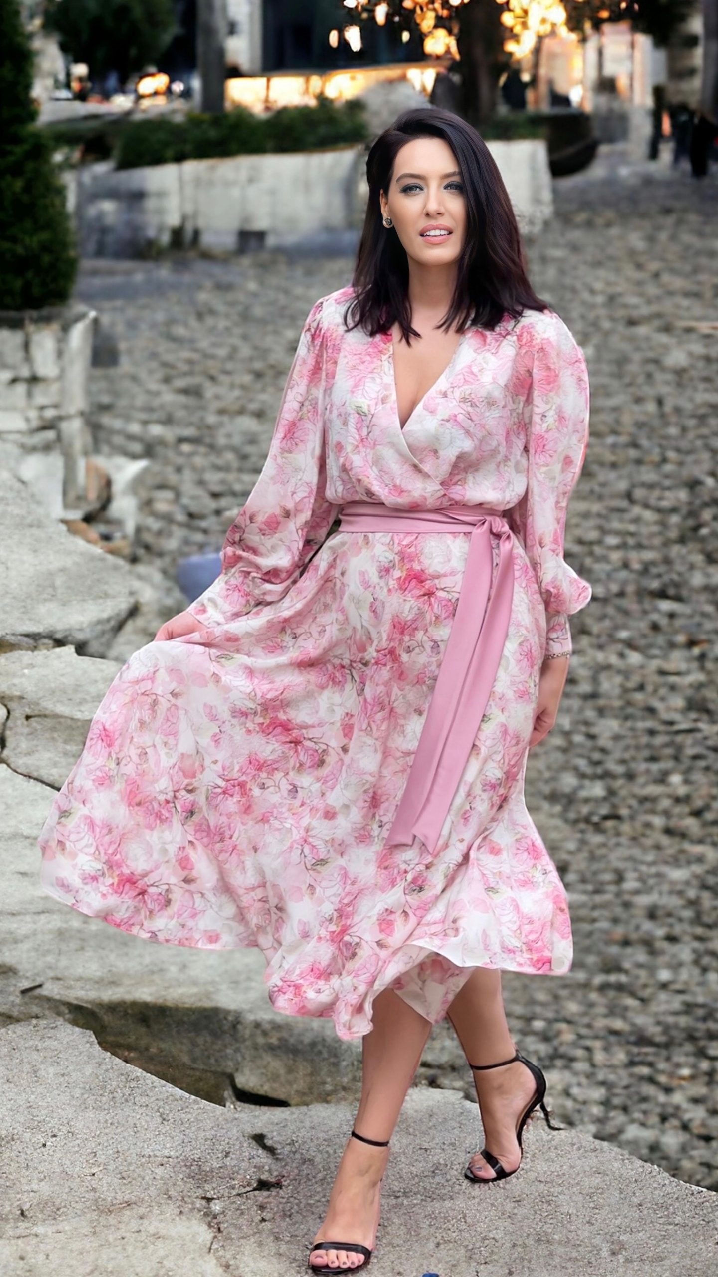 Rochie midi cloș din mătase naturală imprimată