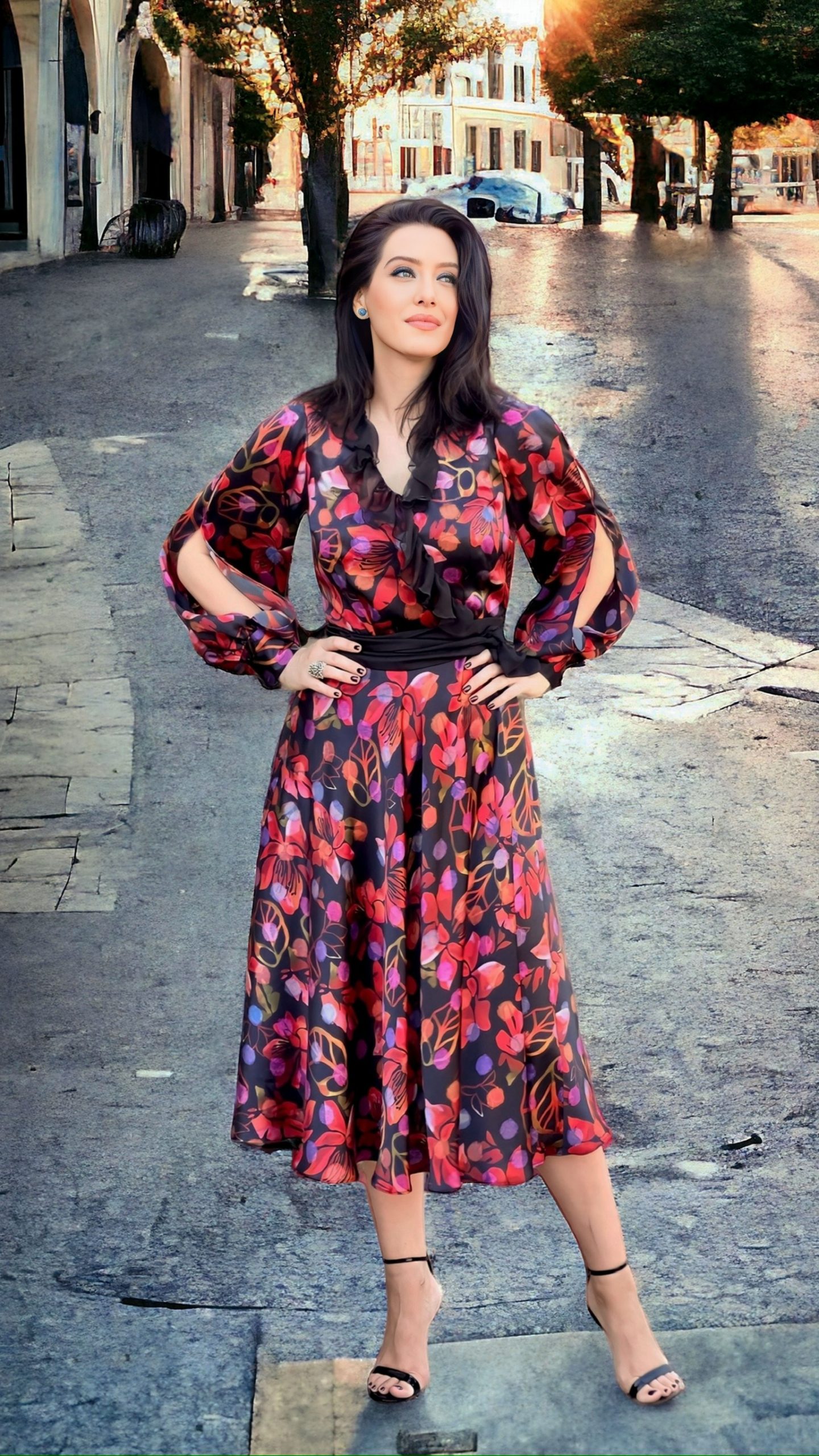 Rochie cloș midi din mătase naturală