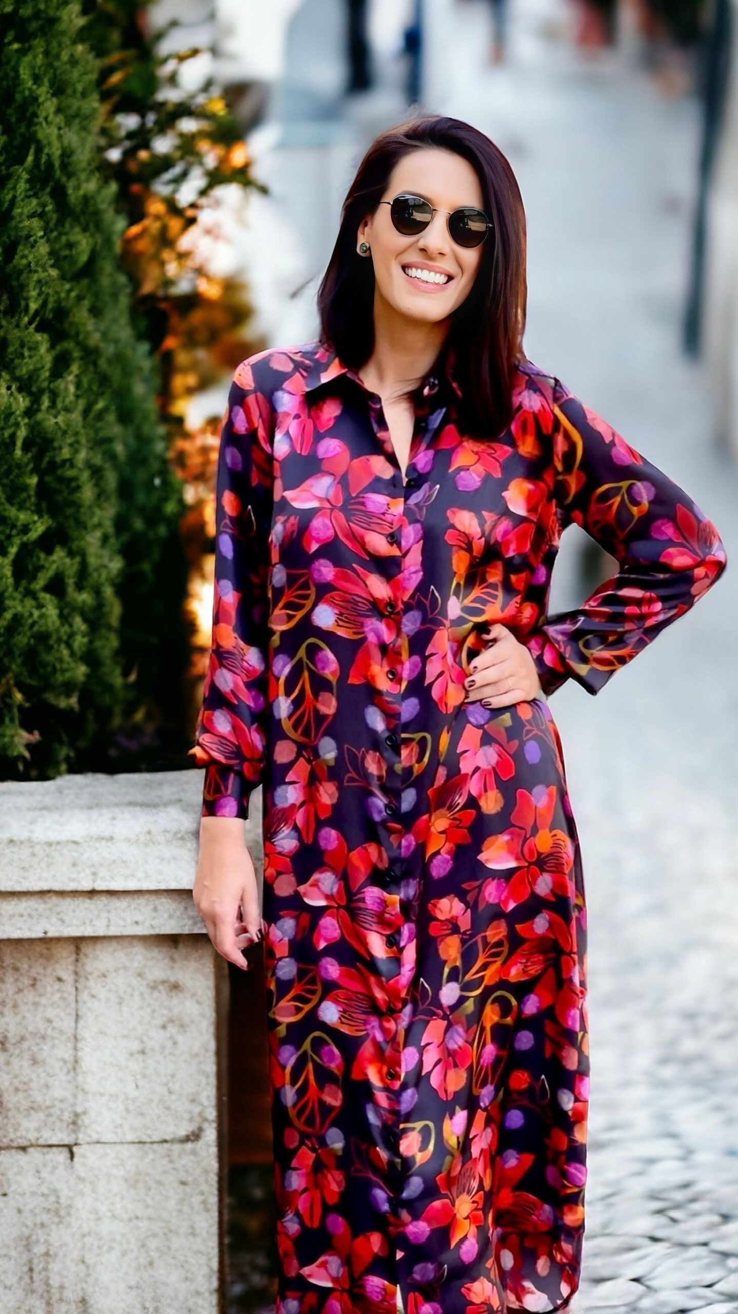 Rochie cămașă din mătase naturală imprimată