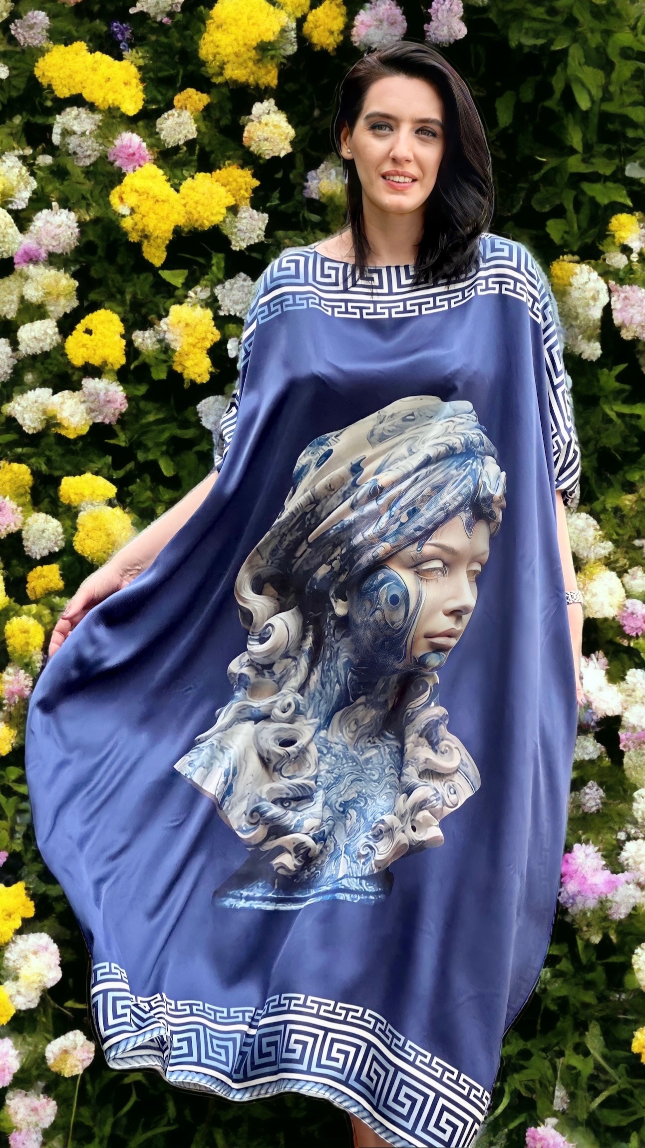 Rochie fluture din mătase naturală imprimată - imagine 2