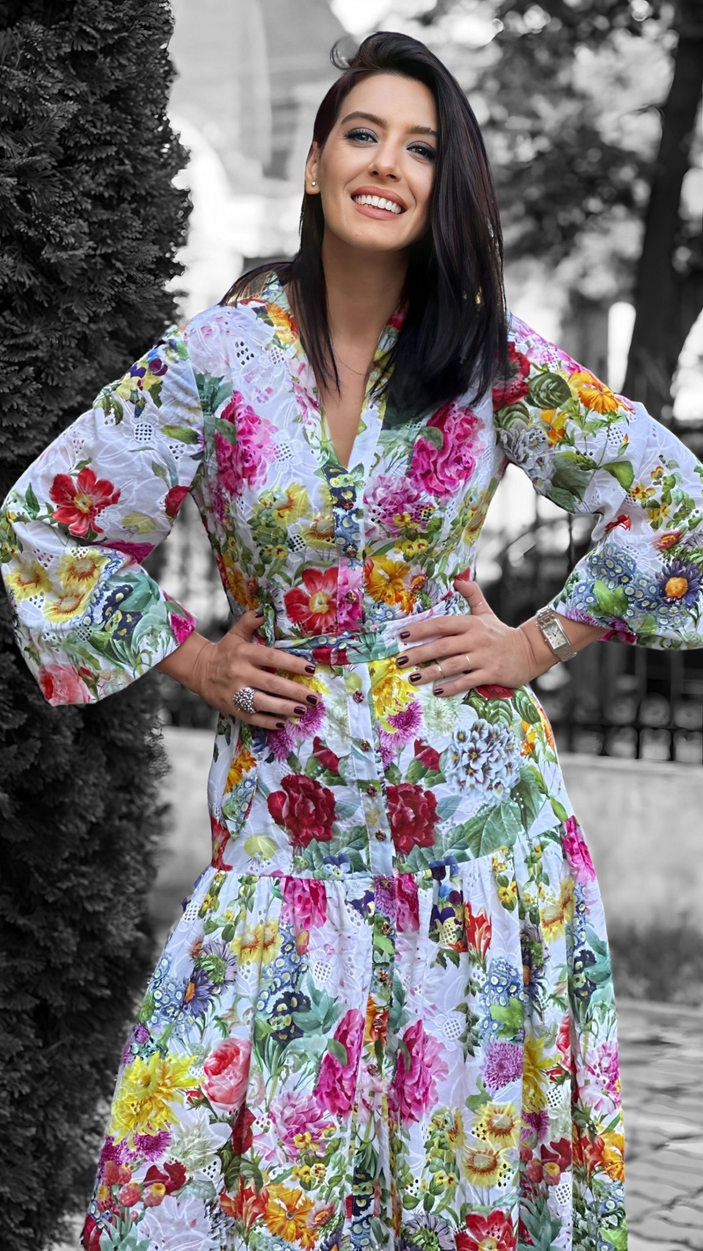 Rochie midi din bumbac Sangallo imprimat