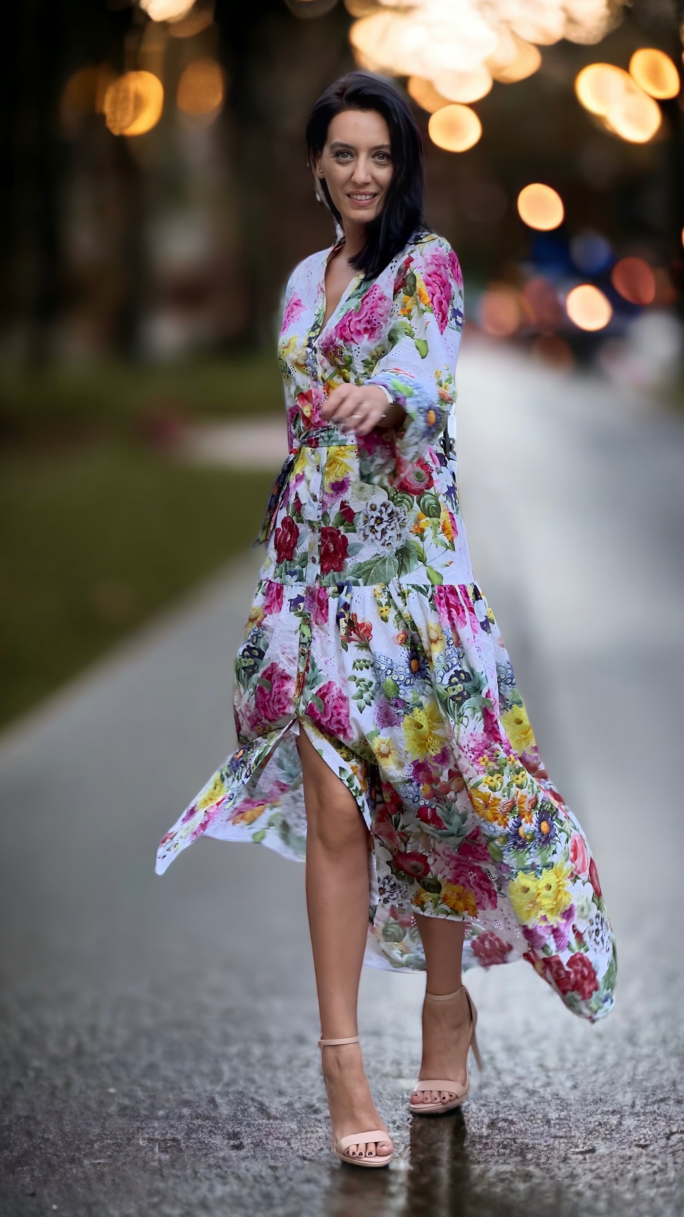 Rochie midi din bumbac Sangallo imprimat