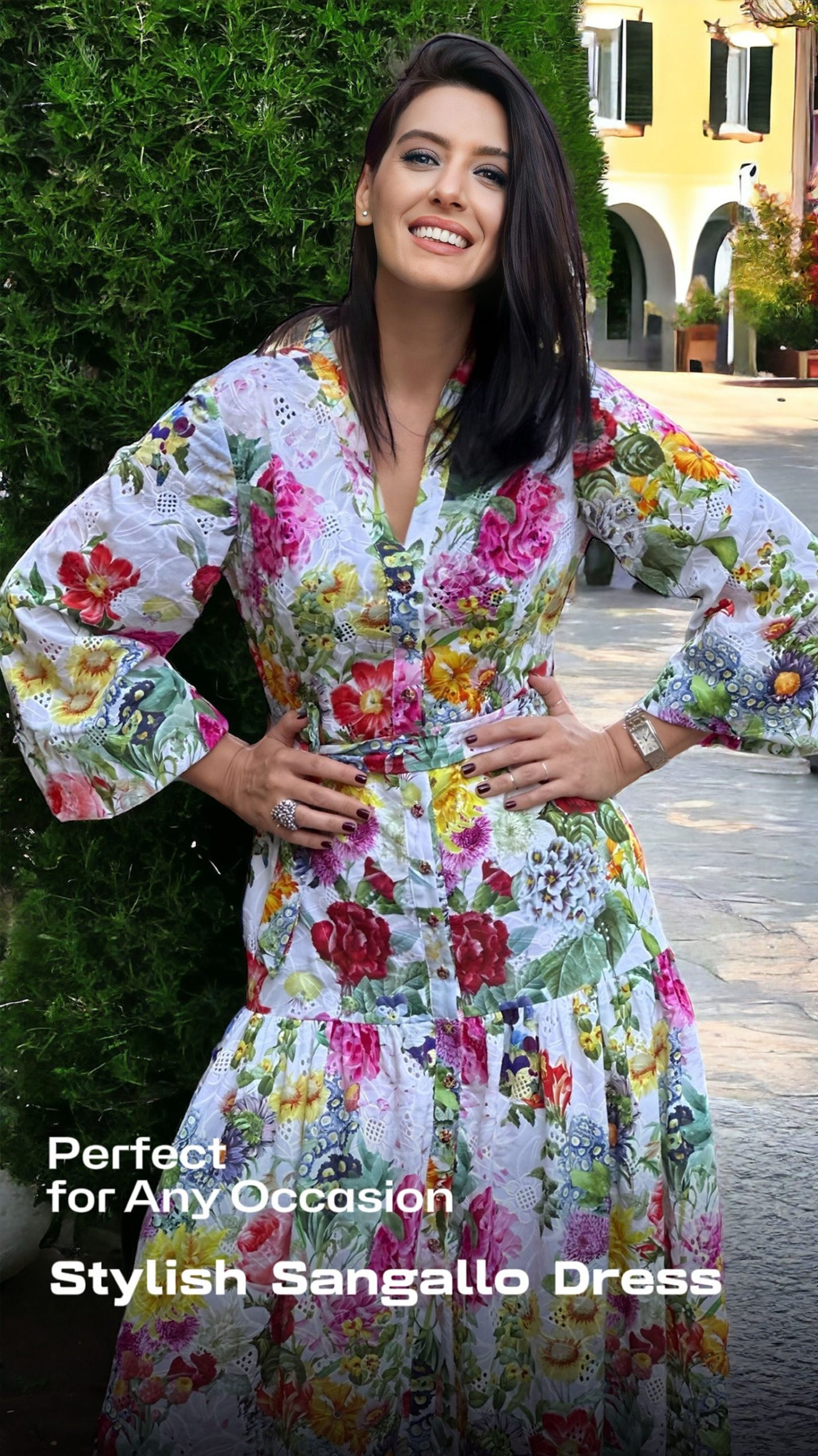 Rochie midi din bumbac Sangallo imprimat