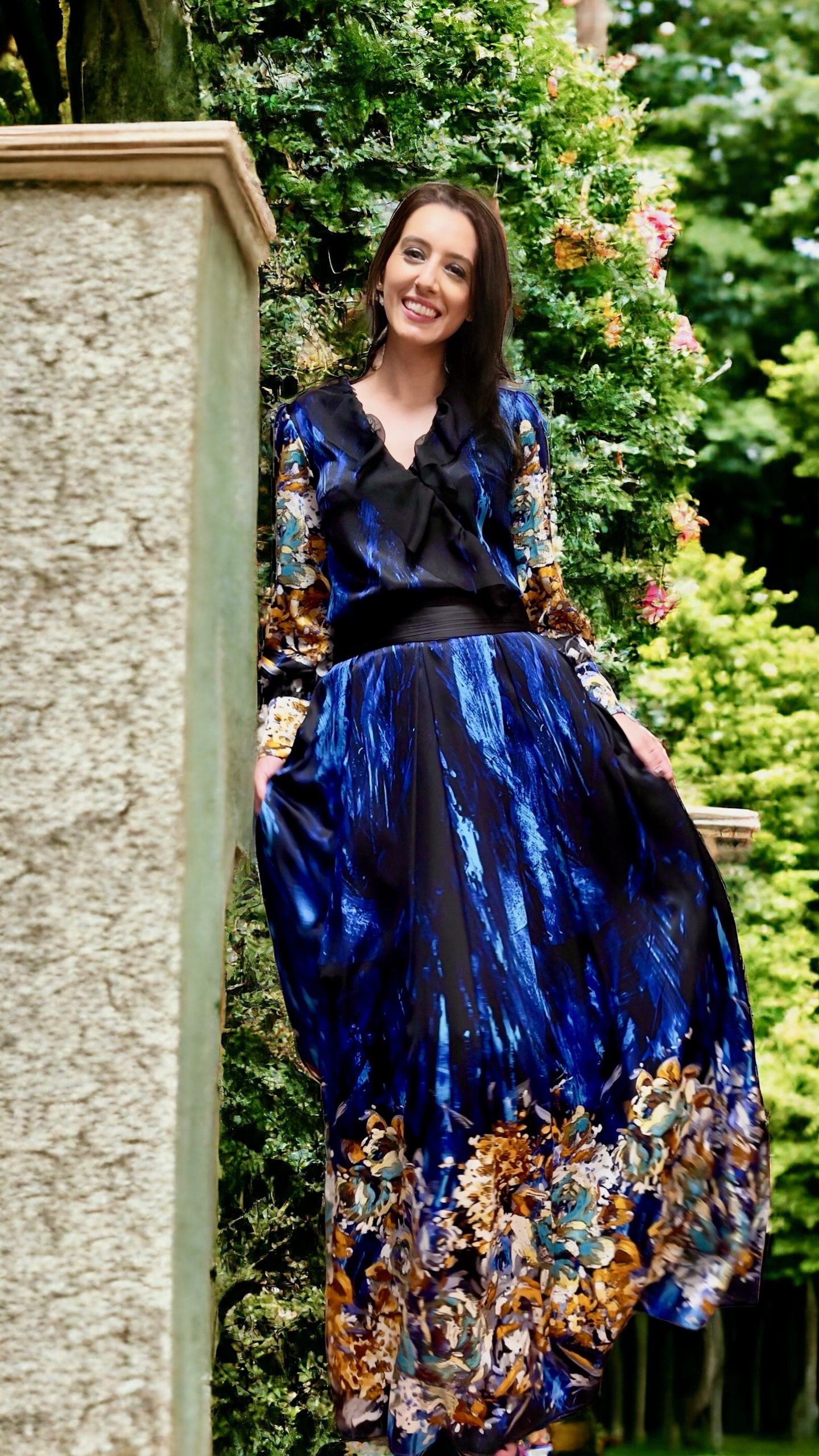 Rochie lungă din mătase naturală imprimată