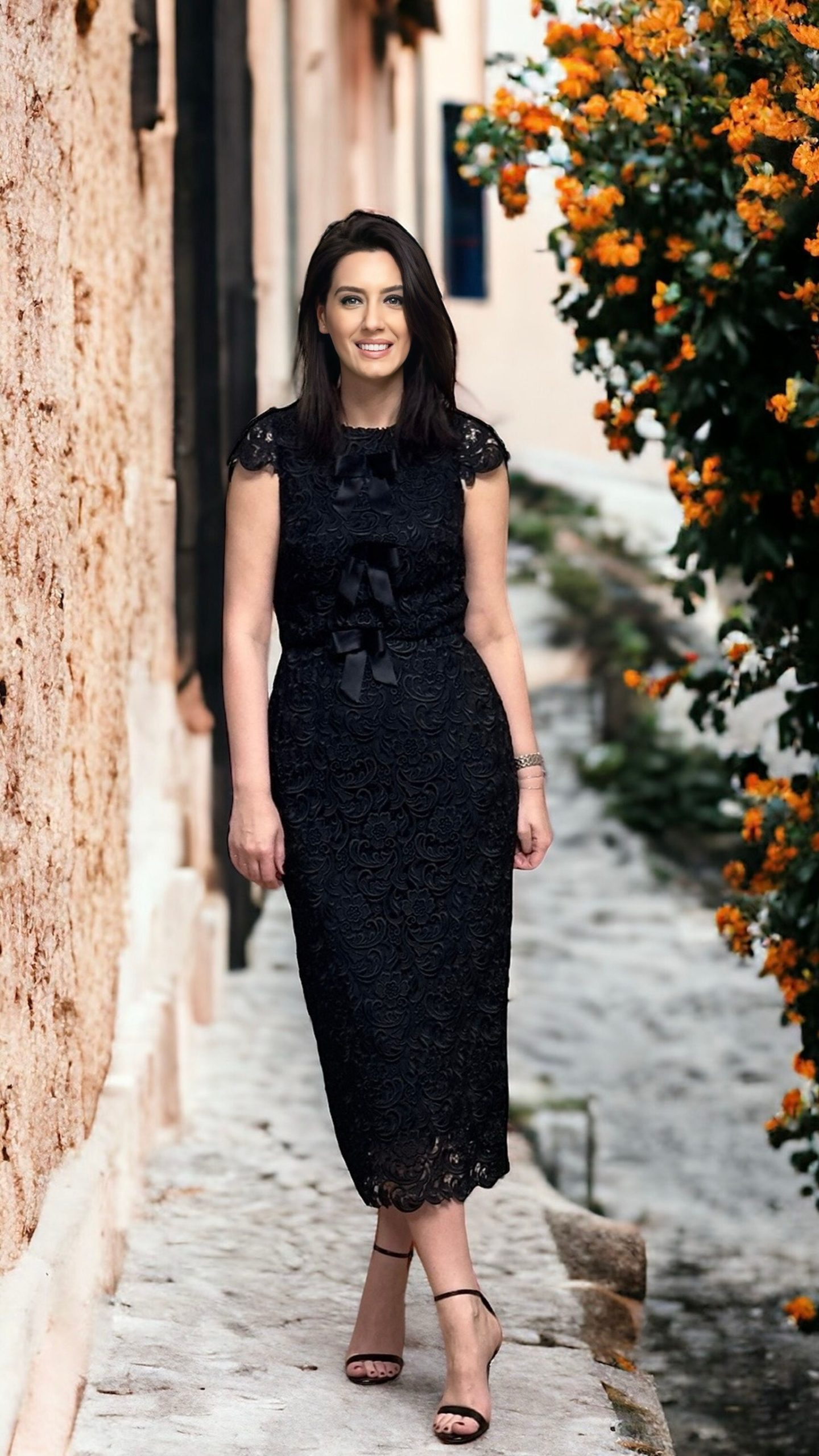 Rochie cambartă midi din macrame negru