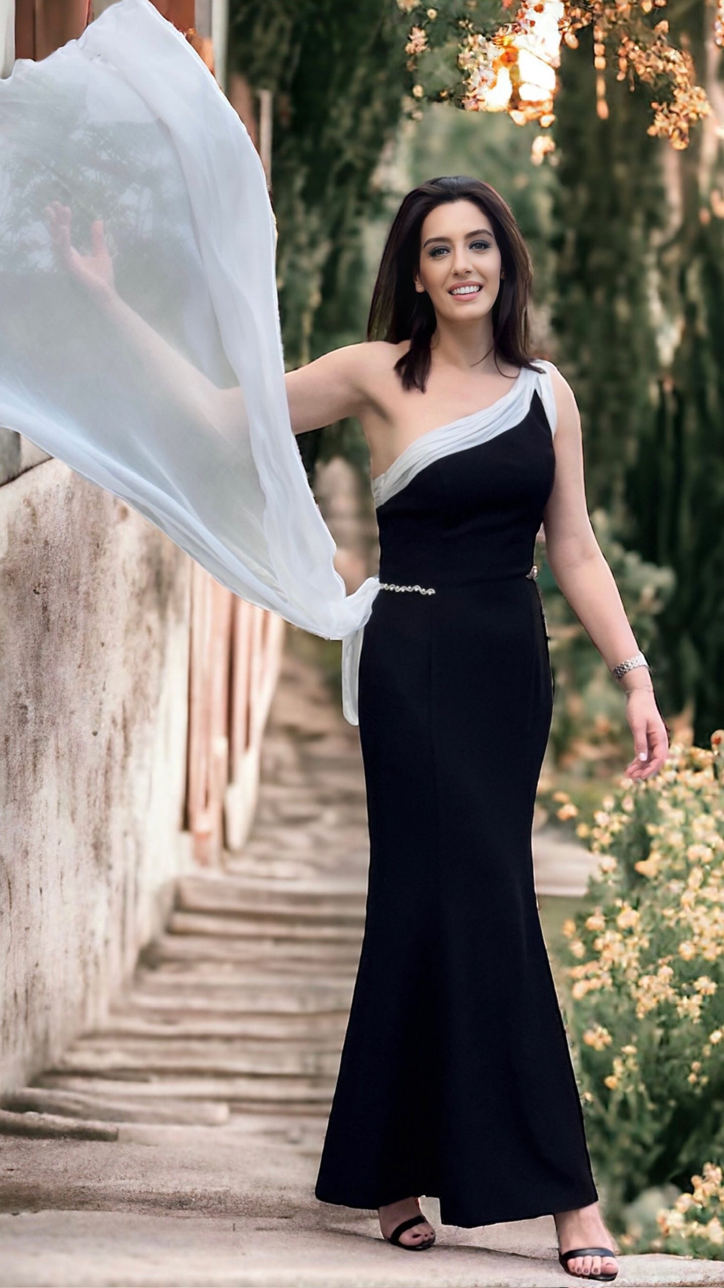 Rochie neagră midi maxi voal din mătase naturală