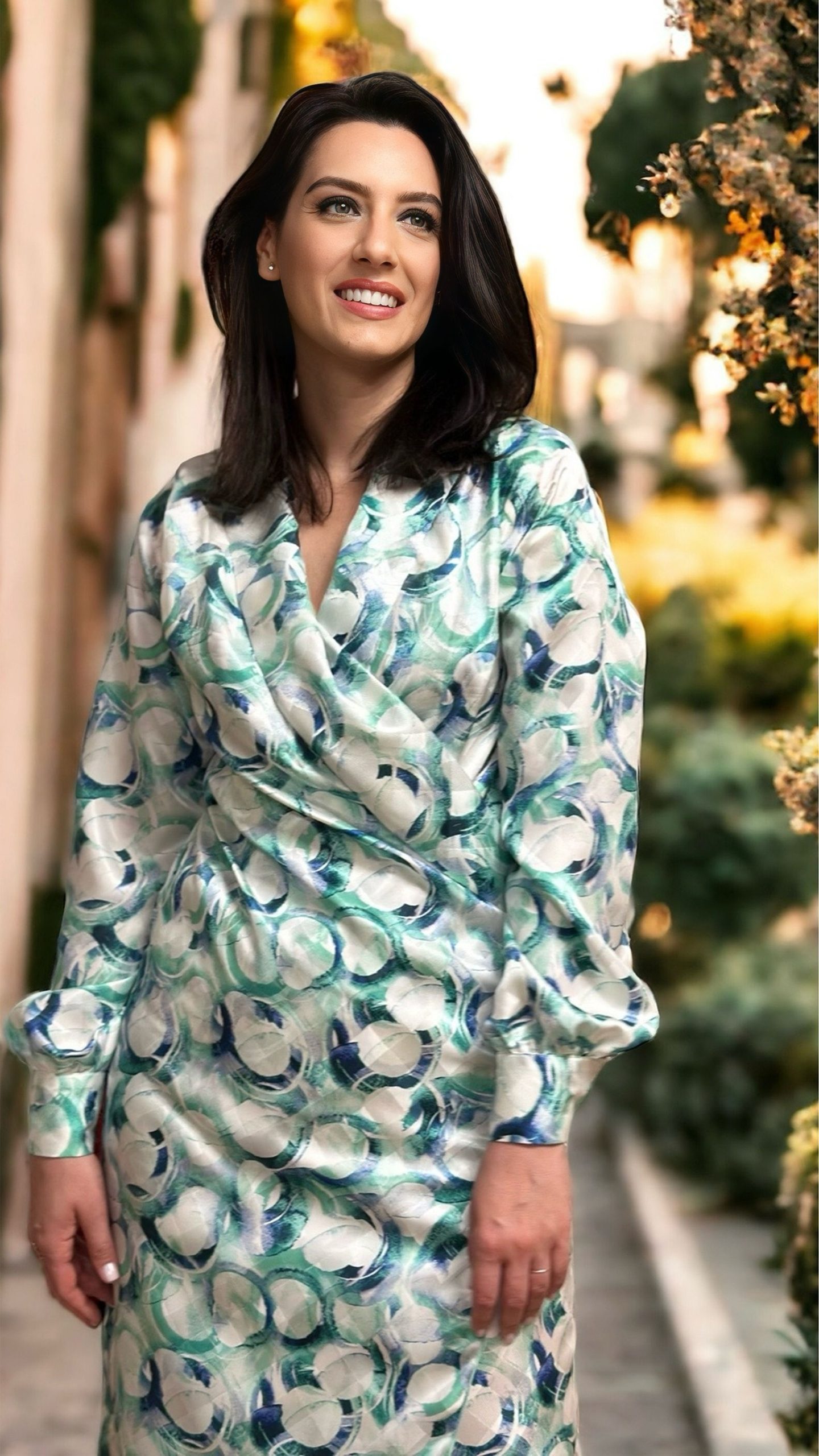 Rochie midi din mătase naturală imprimată