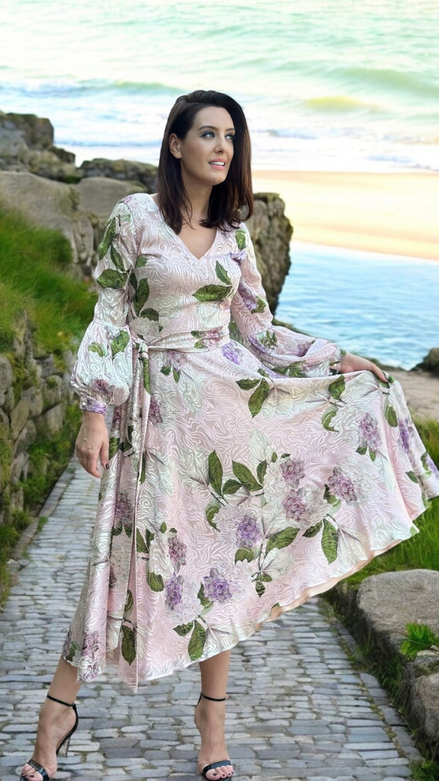 Rochie din voal de mătase naturală devore - imagine 3