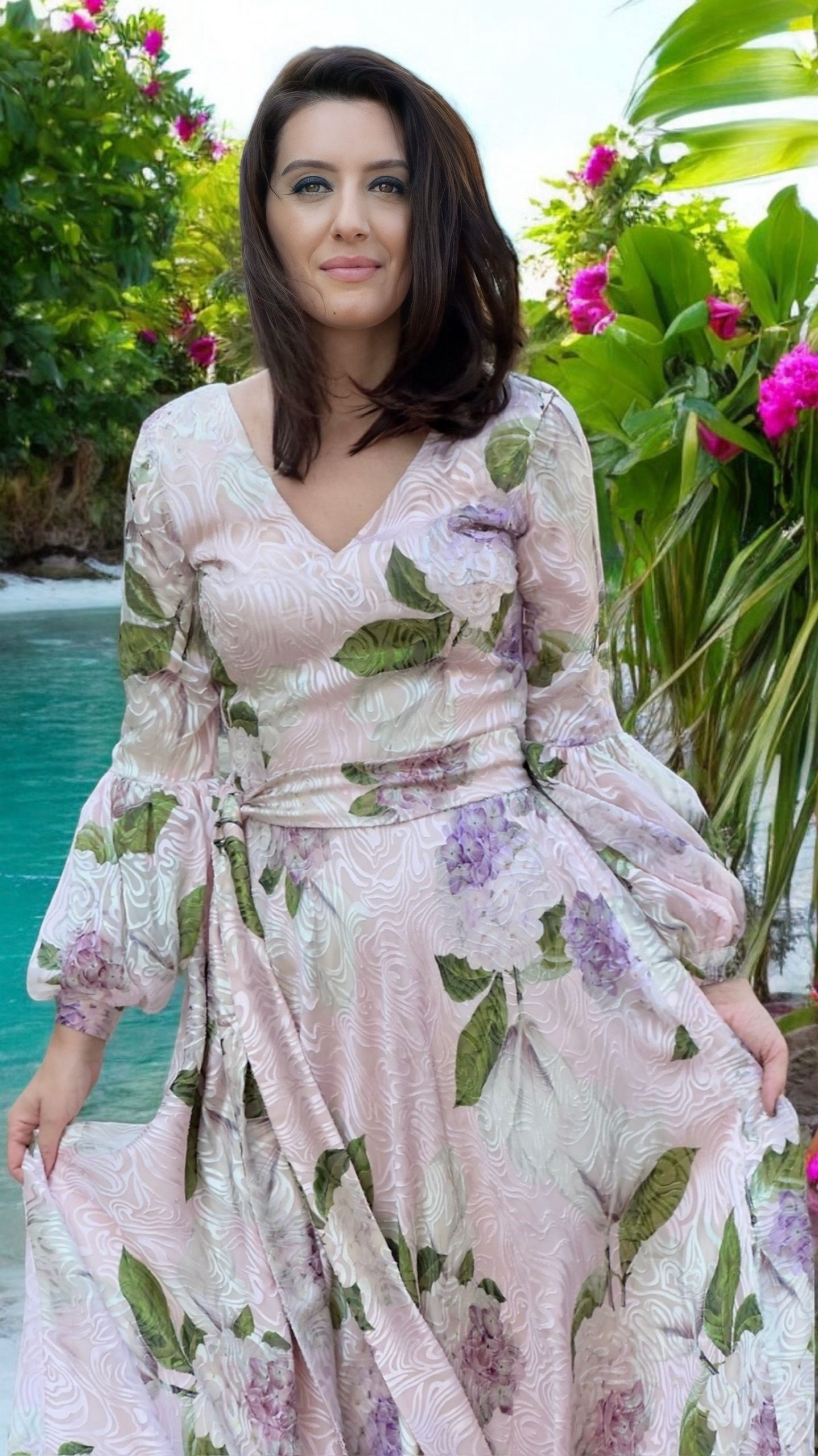 Rochie din voal de mătase naturală devore - imagine 13