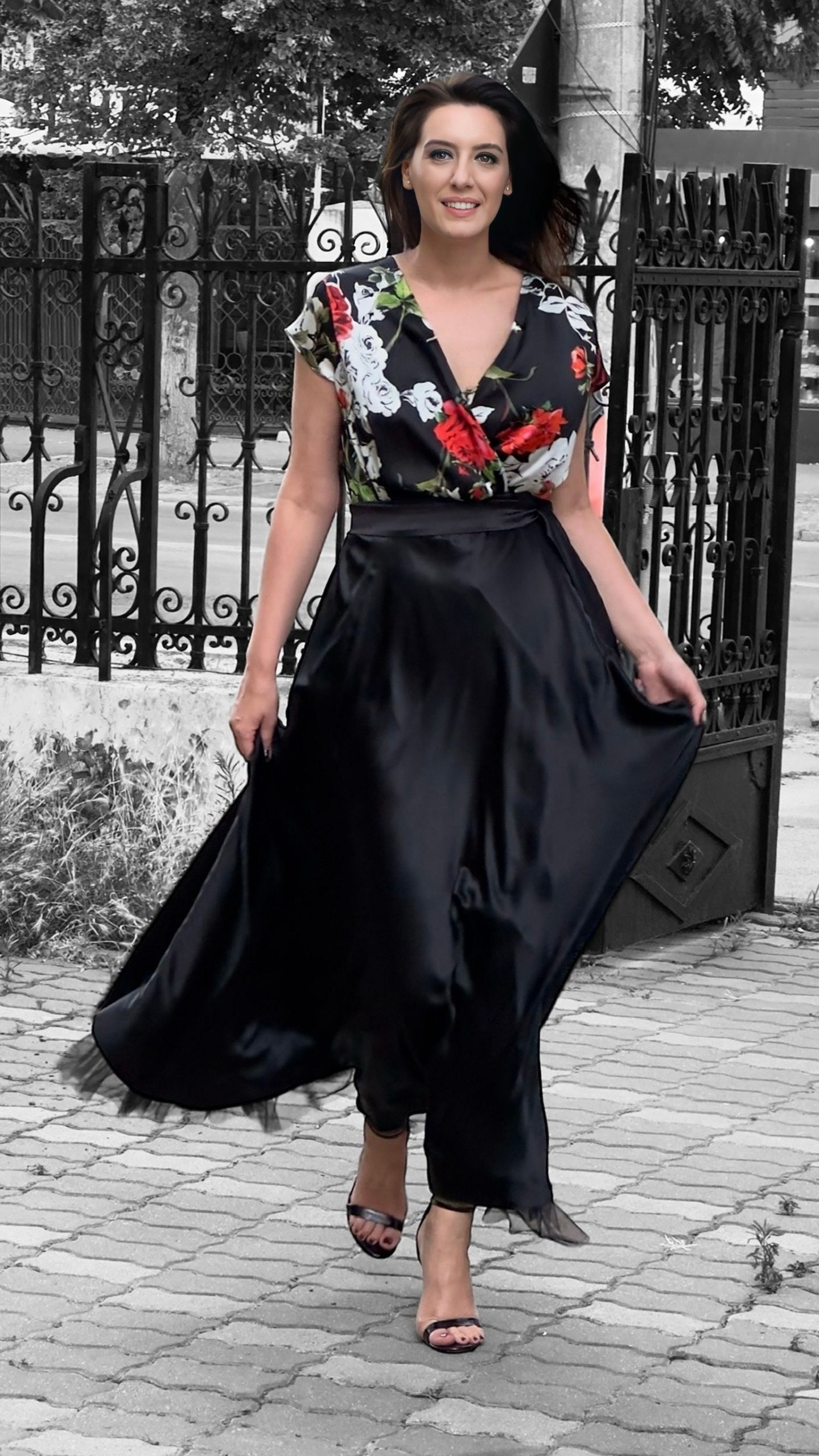 Rochie lungă cloș din mătase naturală - imagine 5