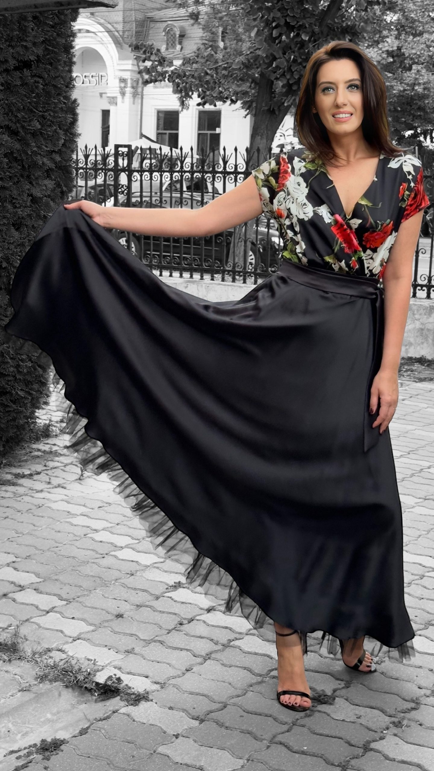 Rochie lungă cloș din mătase naturală - imagine 8