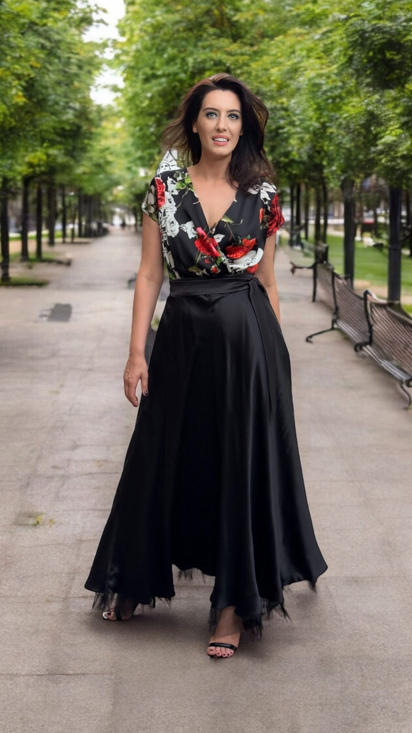 Rochie lungă cloș din mătase naturală - imagine 2