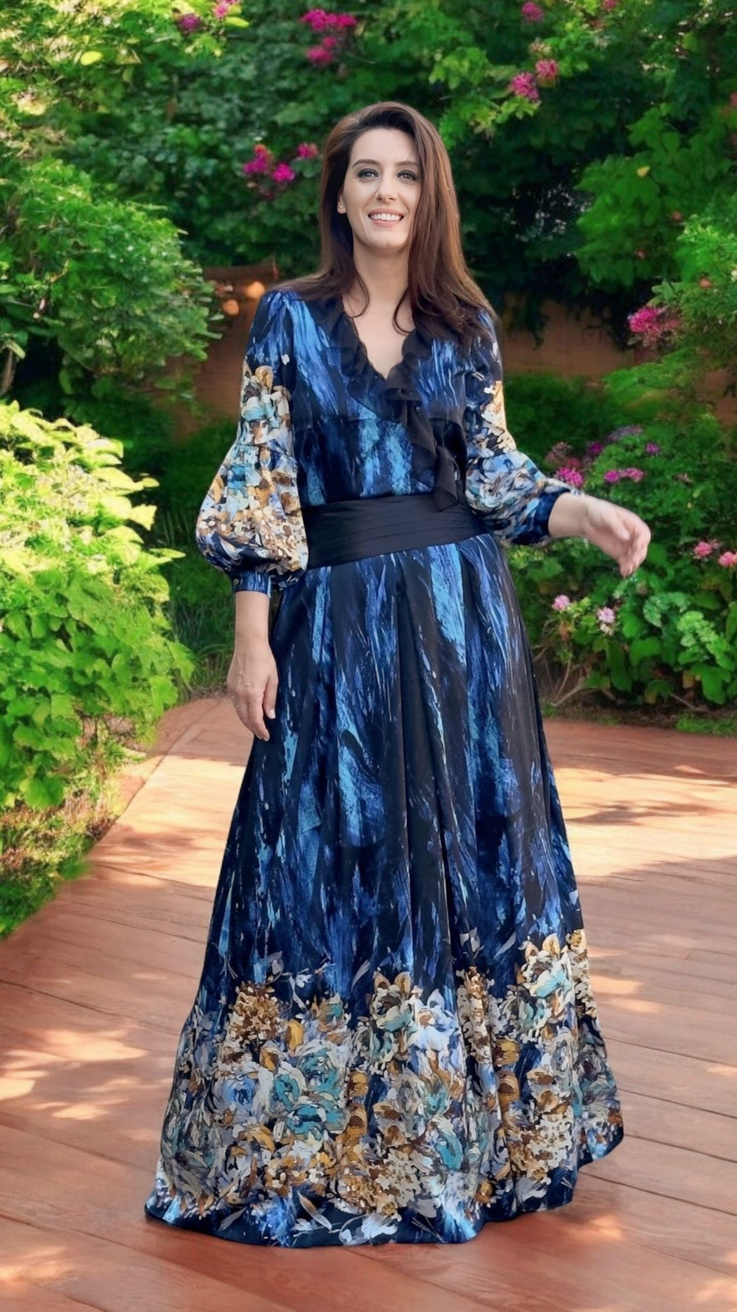 Rochie lungă din mătase naturală imprimată
