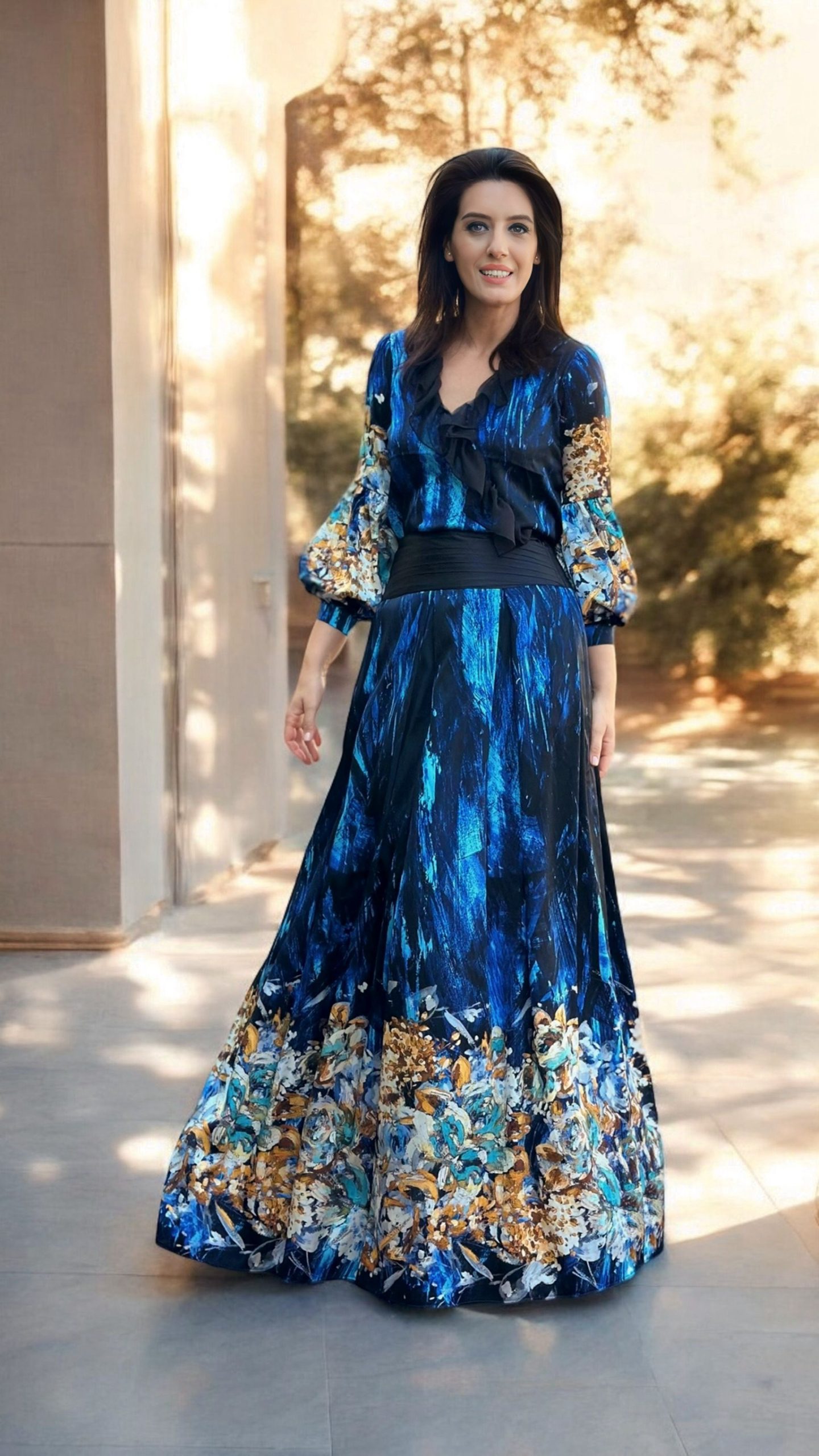Rochie lungă din mătase naturală imprimată