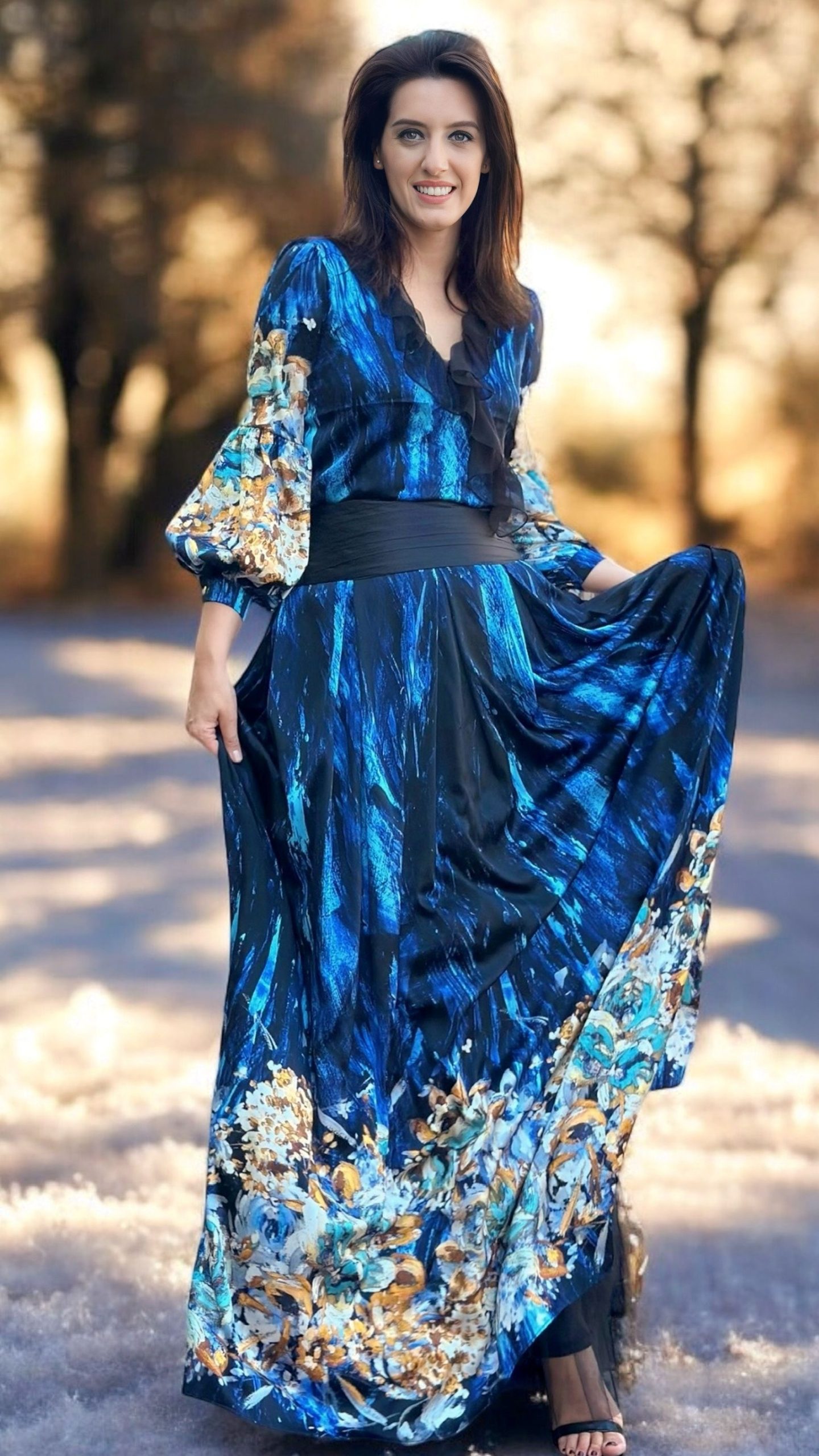 Rochie lungă din mătase naturală imprimată