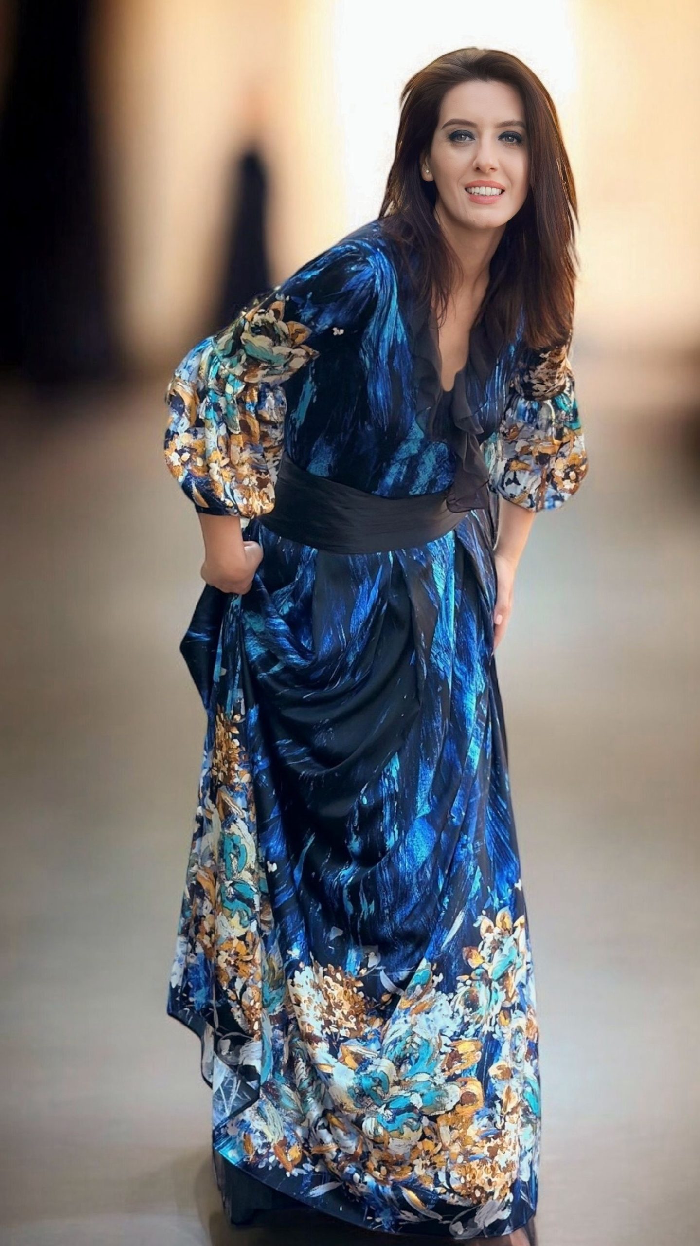 Rochie lungă din mătase naturală imprimată