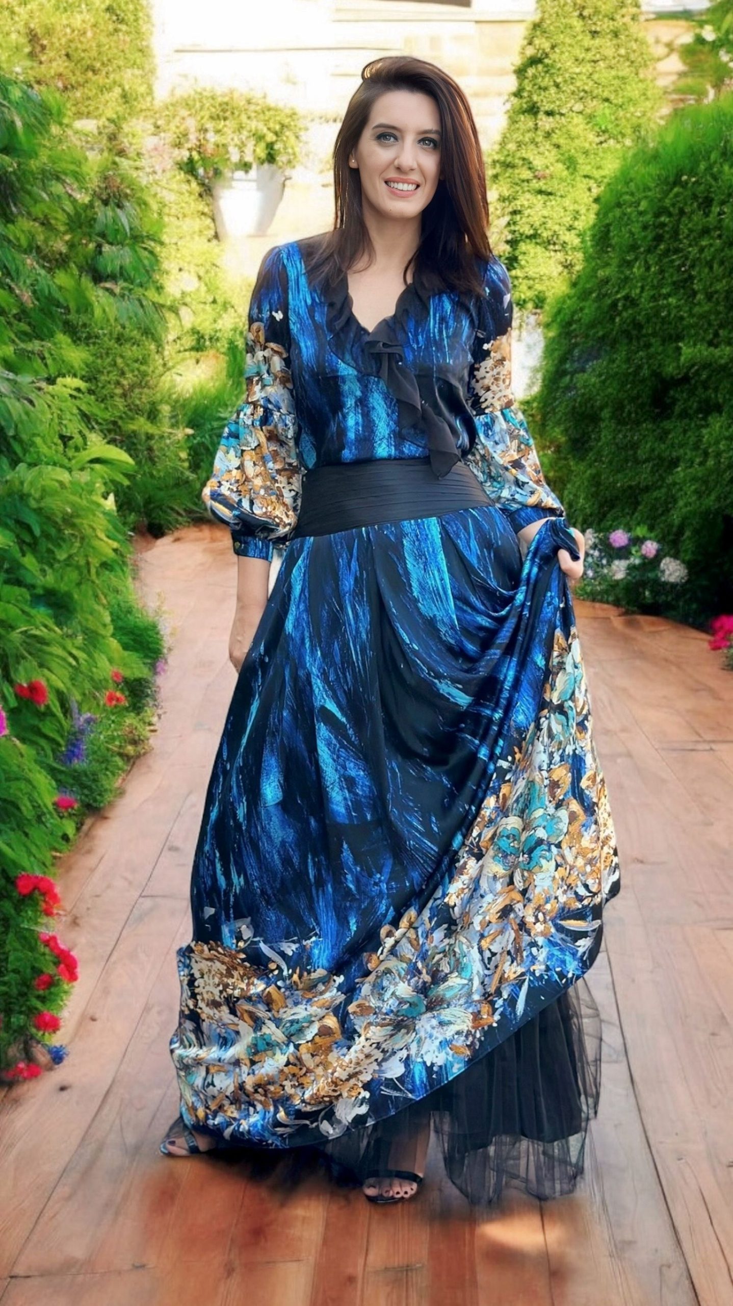 Rochie lungă din mătase naturală imprimată