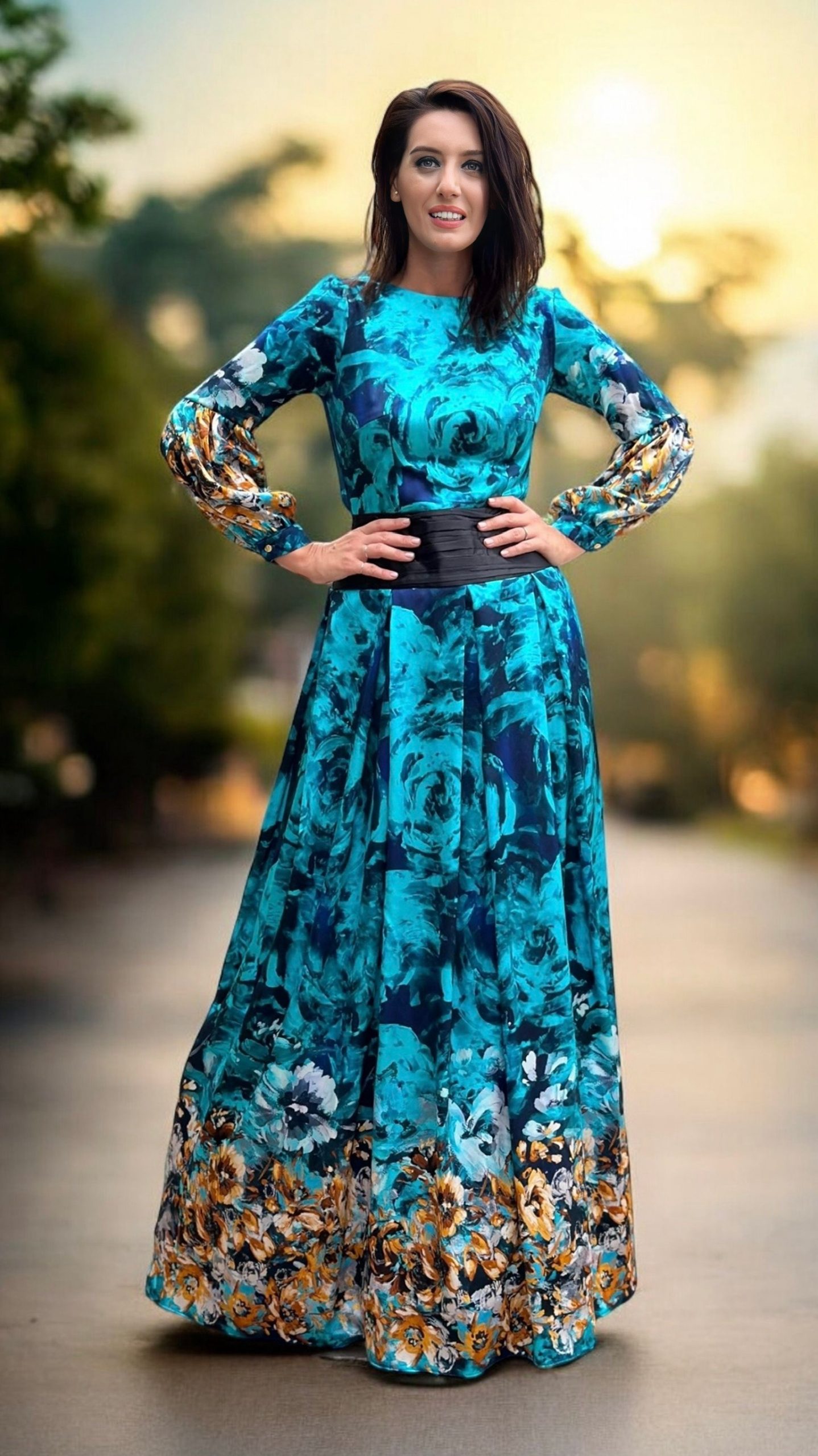 Rochie lungă din mătase naturală imprimată
