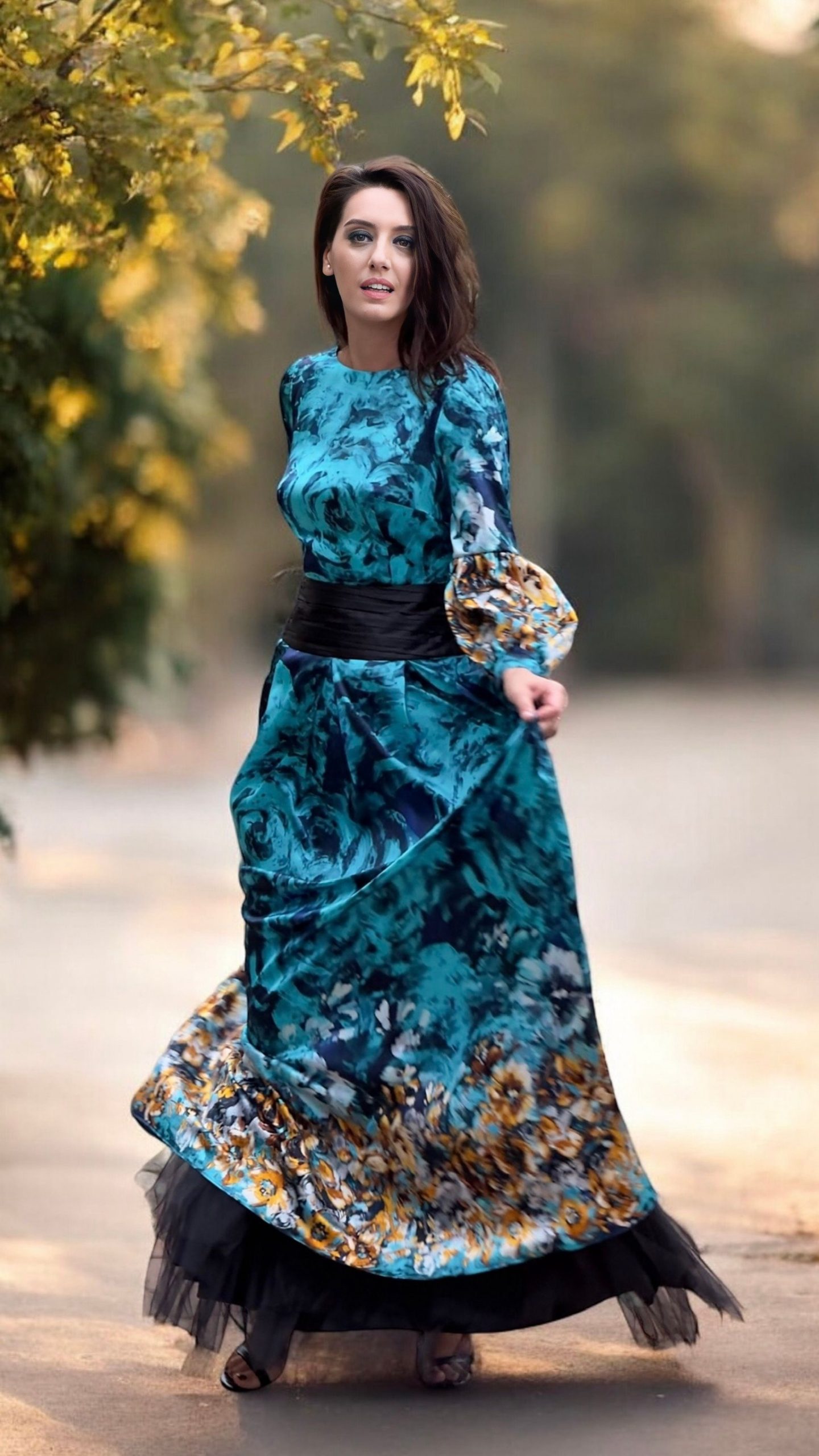Rochie lungă din mătase naturală imprimată