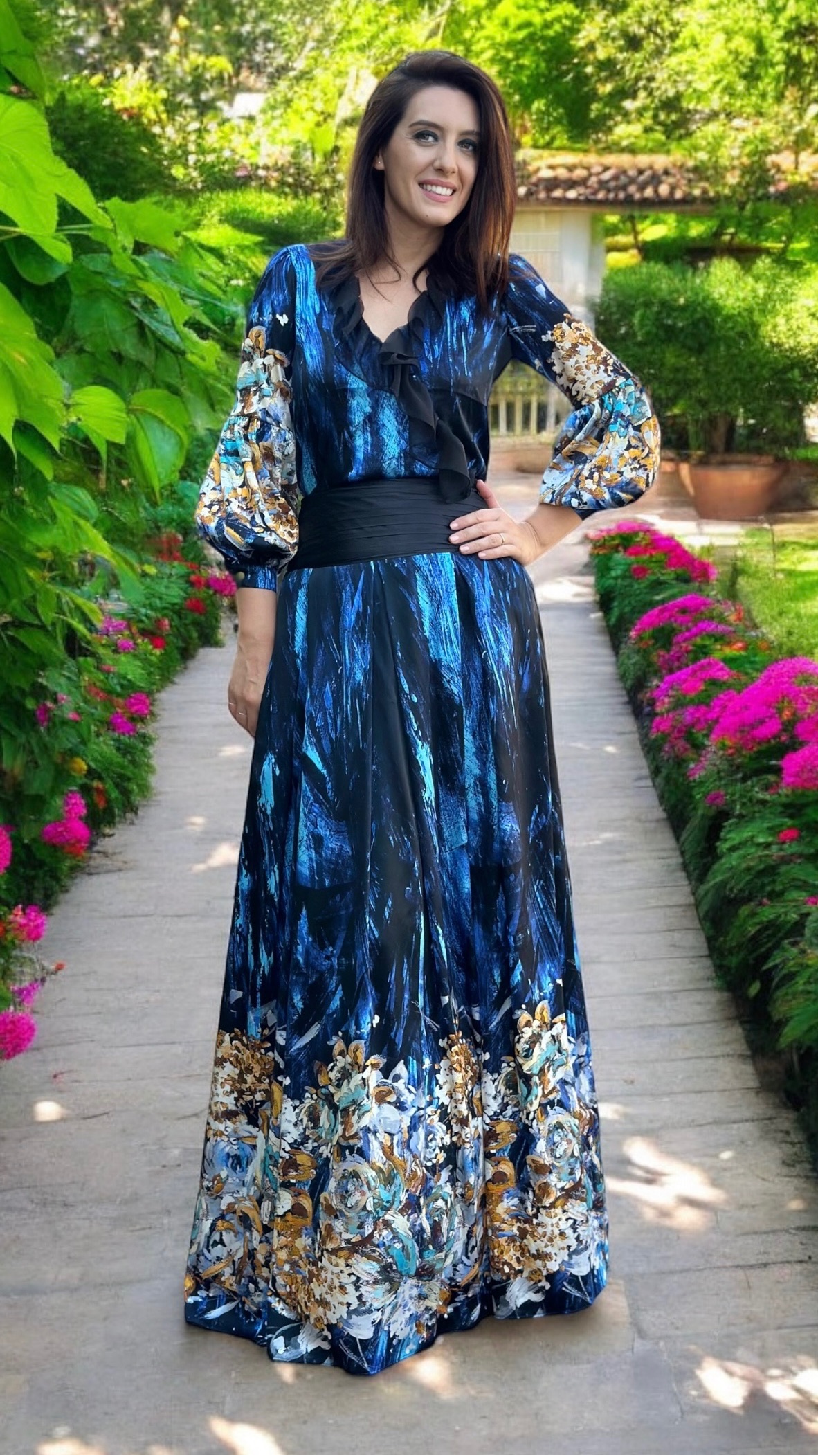 Rochie lungă din mătase naturală imprimată