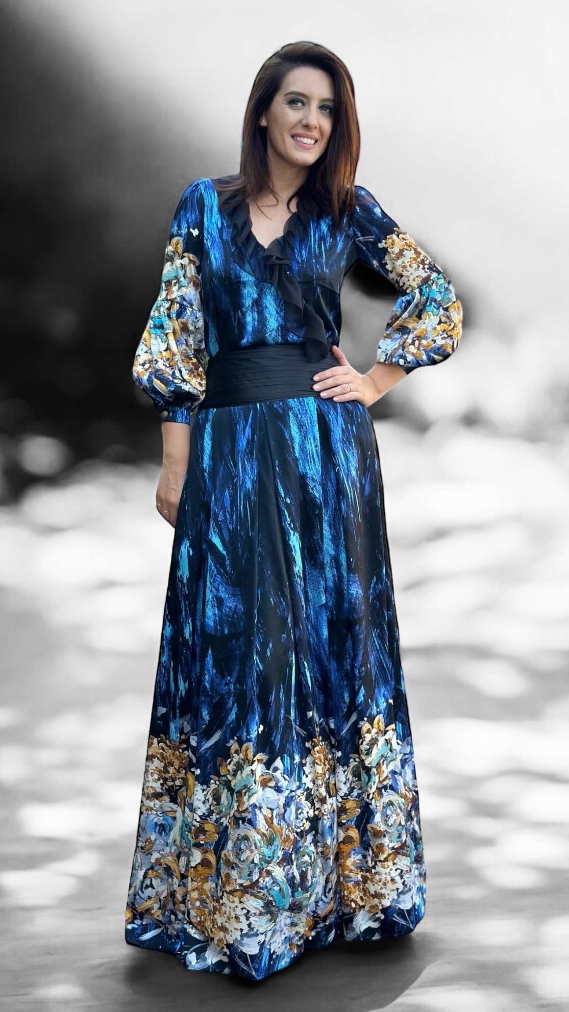 Rochie lungă din mătase naturală imprimată