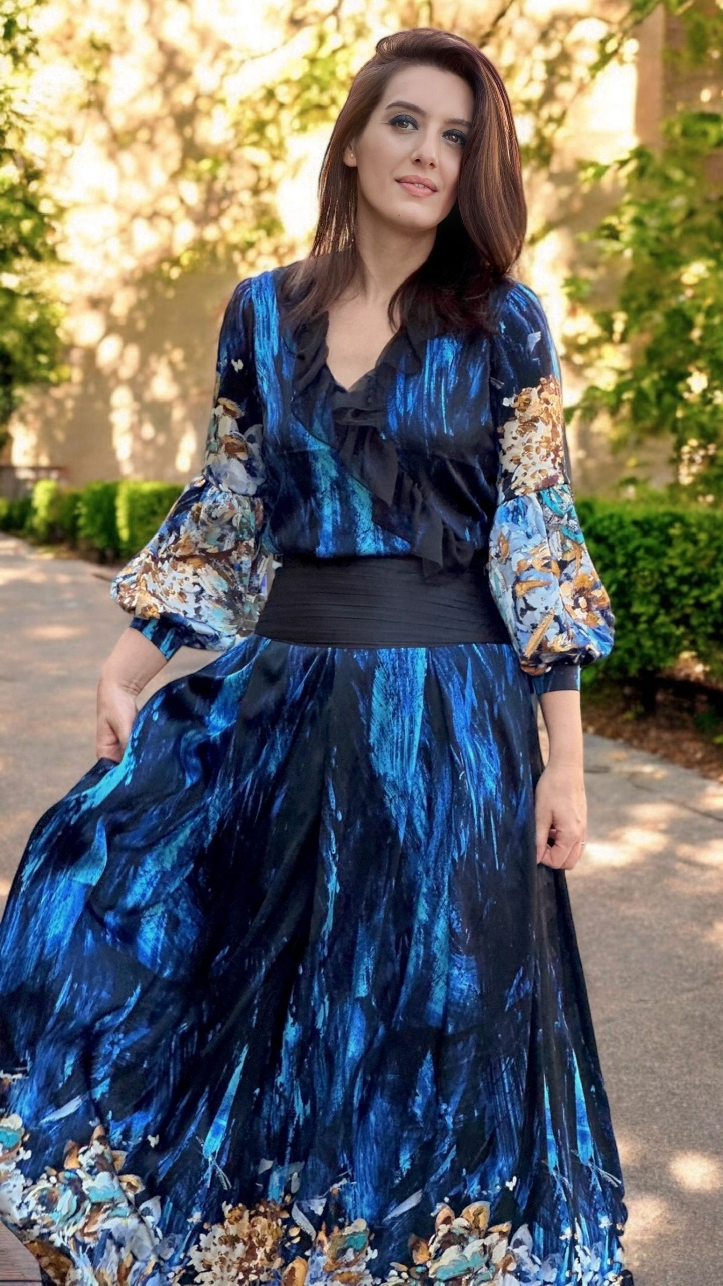 Rochie lungă din mătase naturală imprimată