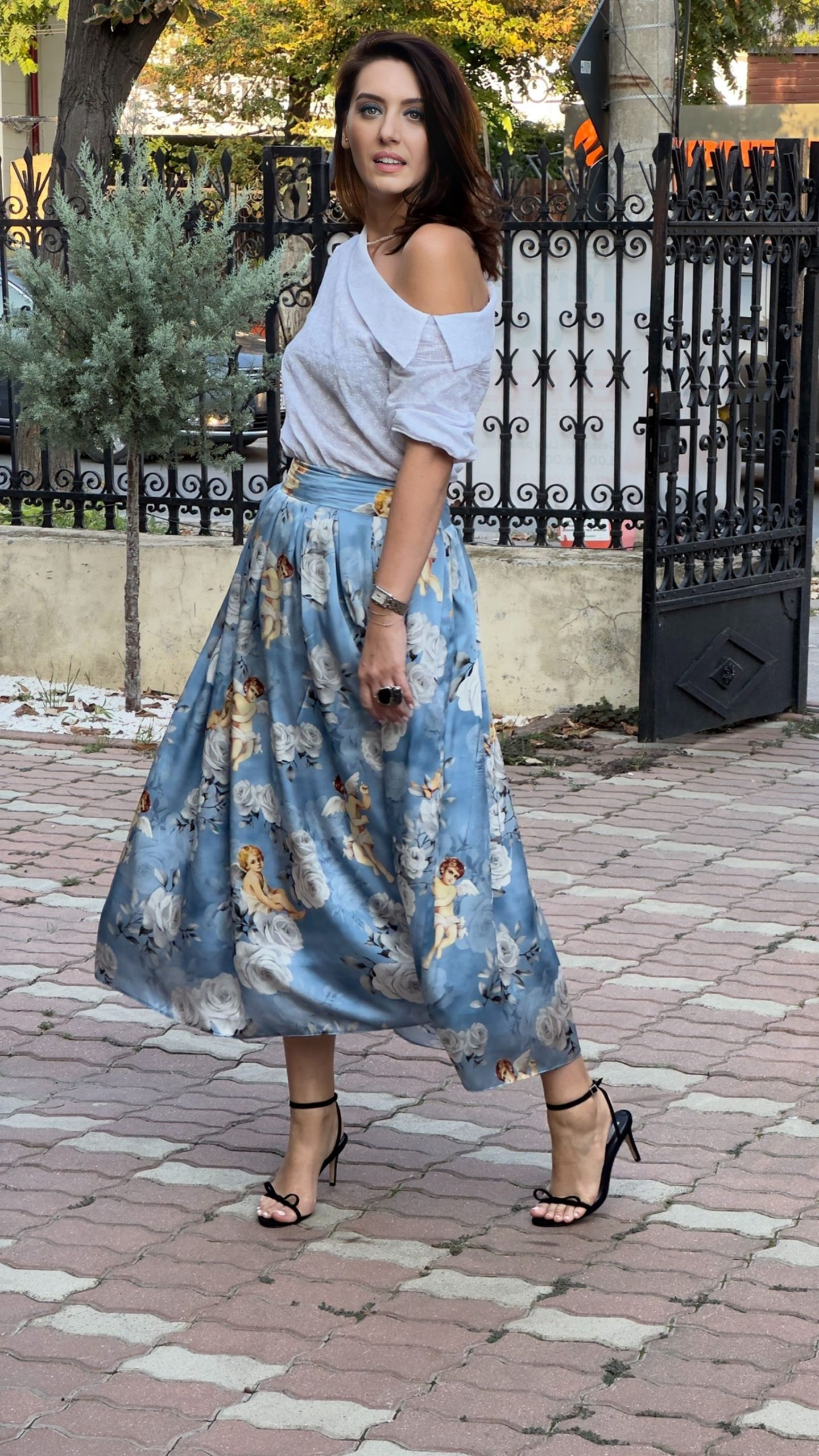 Fustă midi în cute din mătase naturală - imagine 4