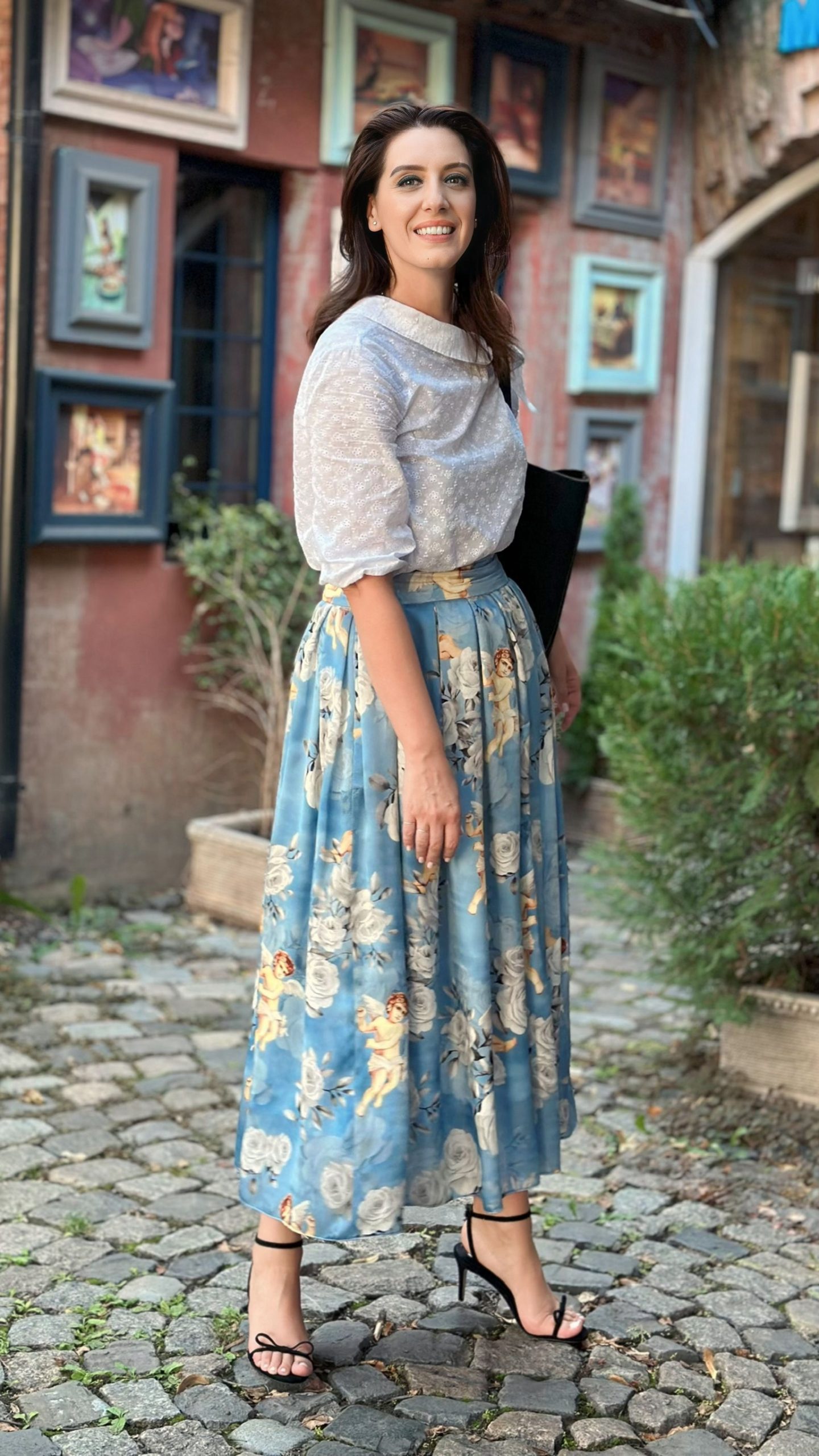 Fustă midi în cute din mătase naturală - imagine 3