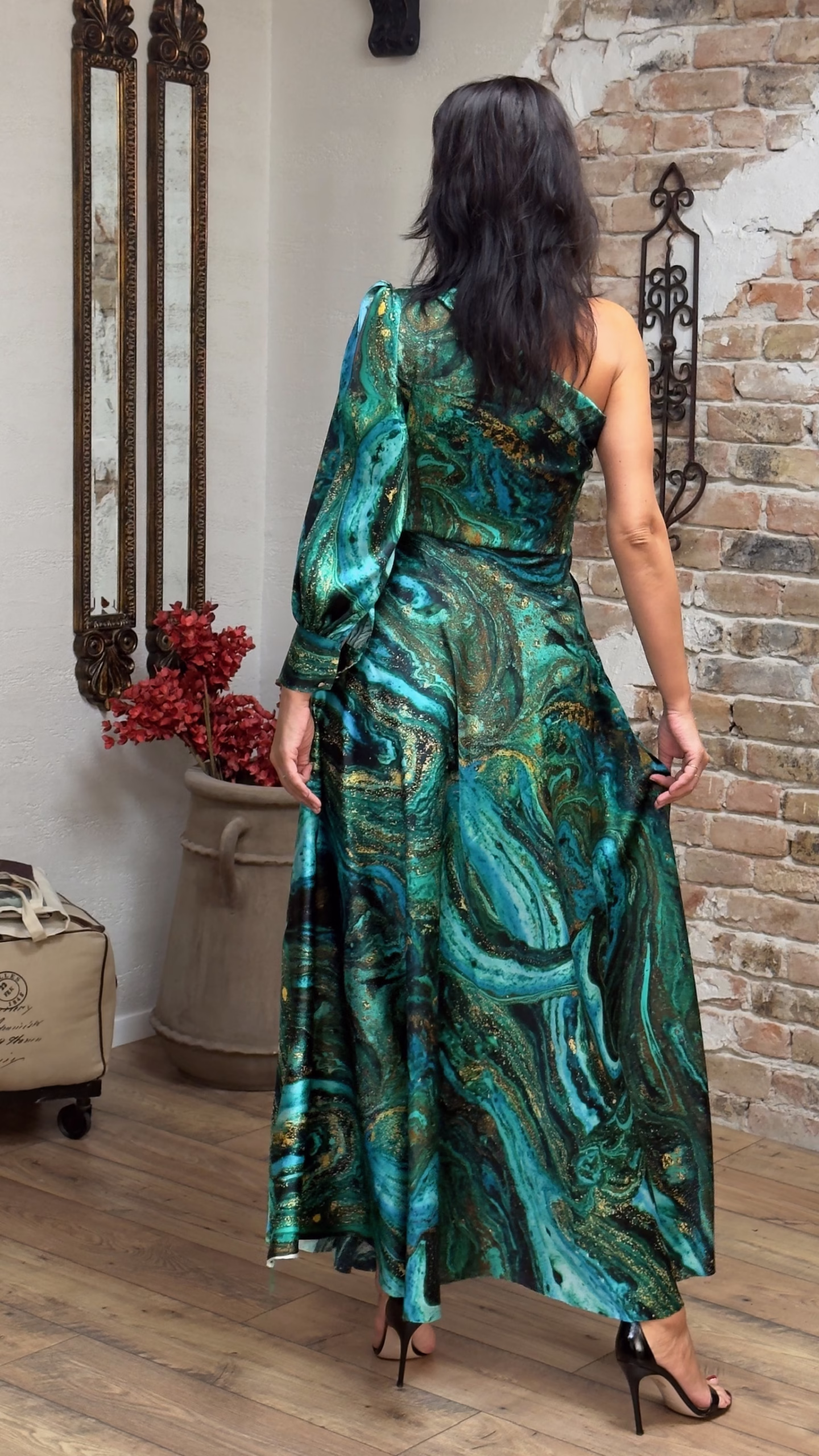 Rochie midi cloș din mătase naturală imprimată - imagine 8