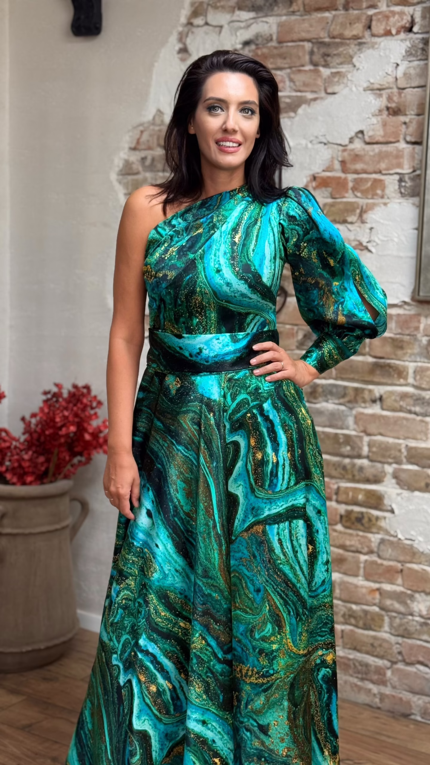 Rochie midi cloș din mătase naturală imprimată - imagine 7