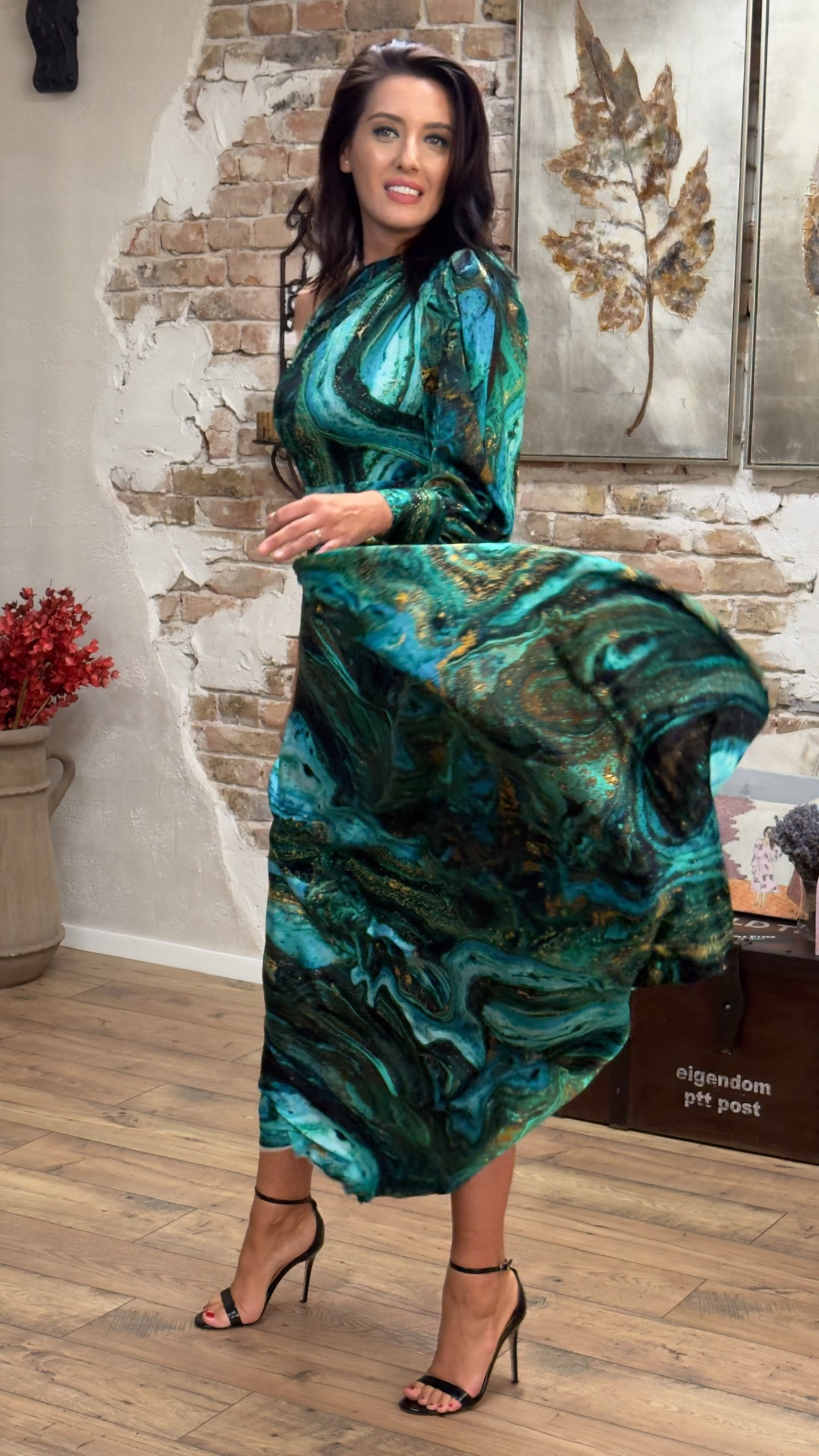 Rochie midi cloș din mătase naturală imprimată - imagine 6