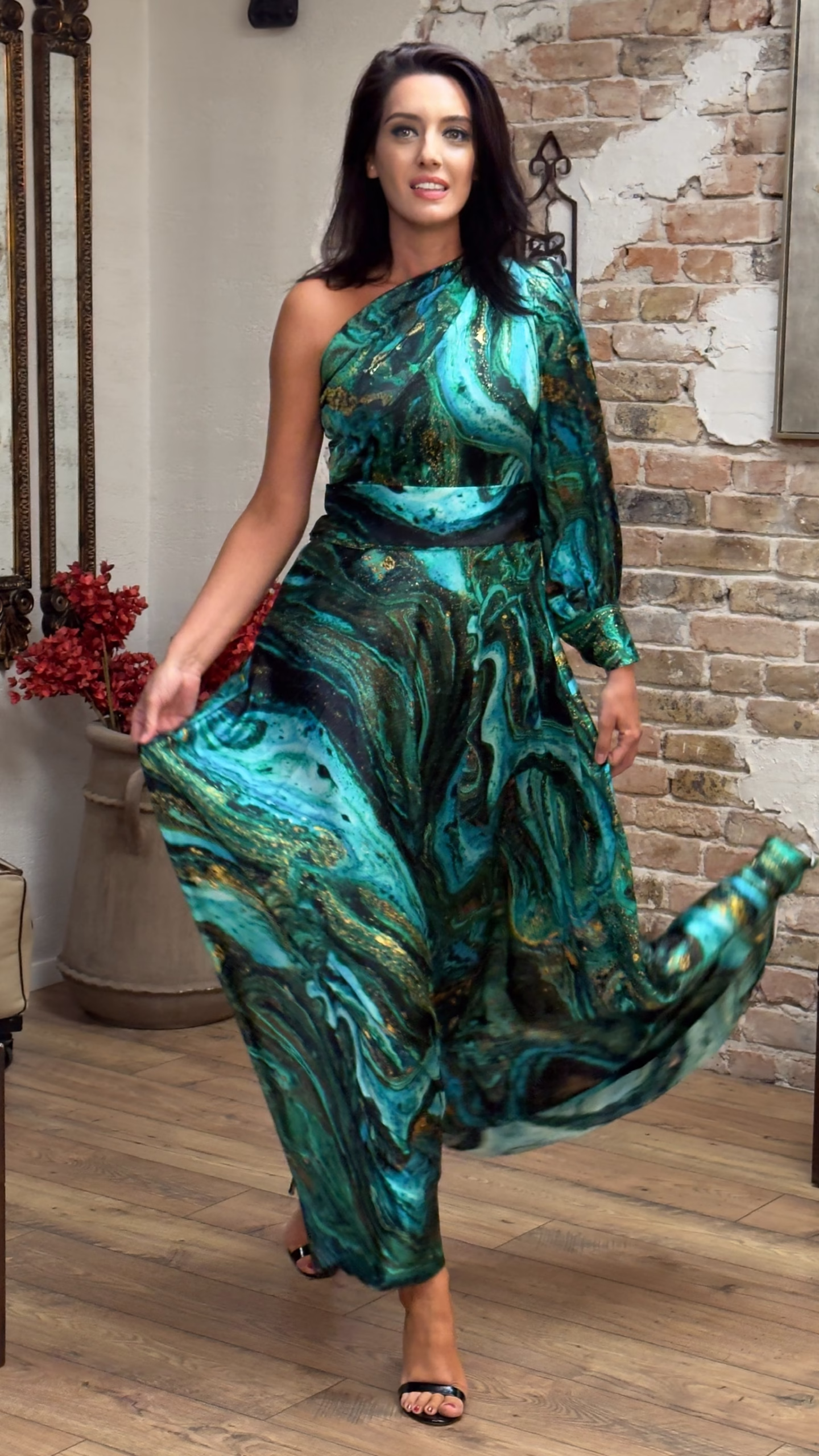 Rochie midi cloș din mătase naturală imprimată - imagine 5