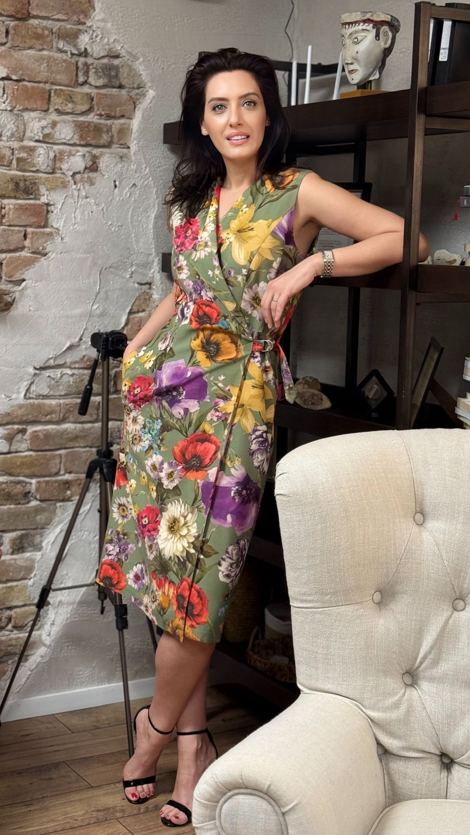 Rochie parte peste parte din stofă de lână imprimată - imagine 4