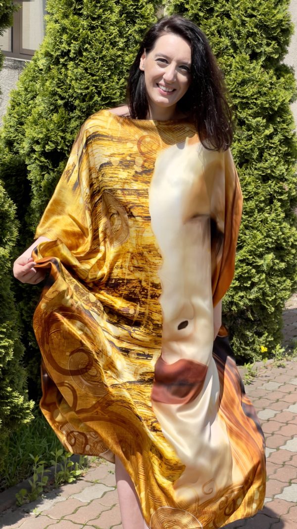 Rochie midi din mătase naturală imprimată