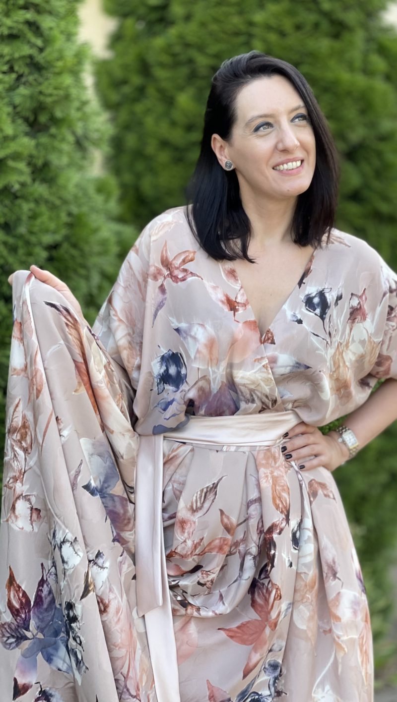 Rochie lungă din mătase naturală imprimată